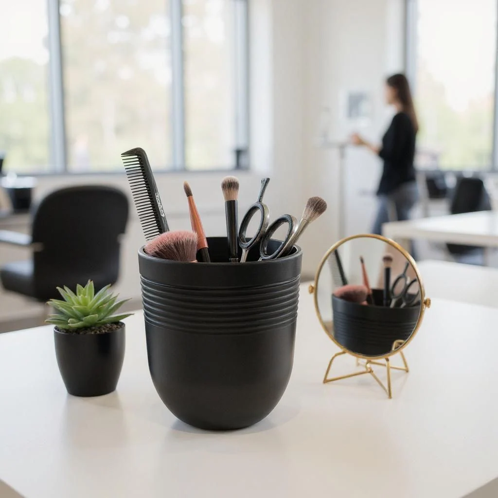 Large Utility Cup & Organiser | Modern Ribbed Holder for Bathroom & Office