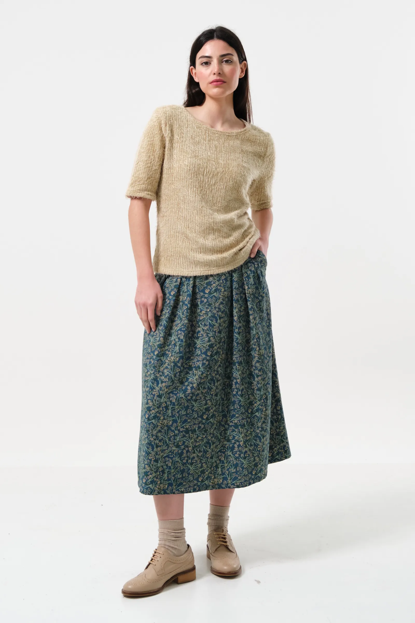 Laureen Eyelash Rib Short Sleeve Jumper - Beige - Image 4