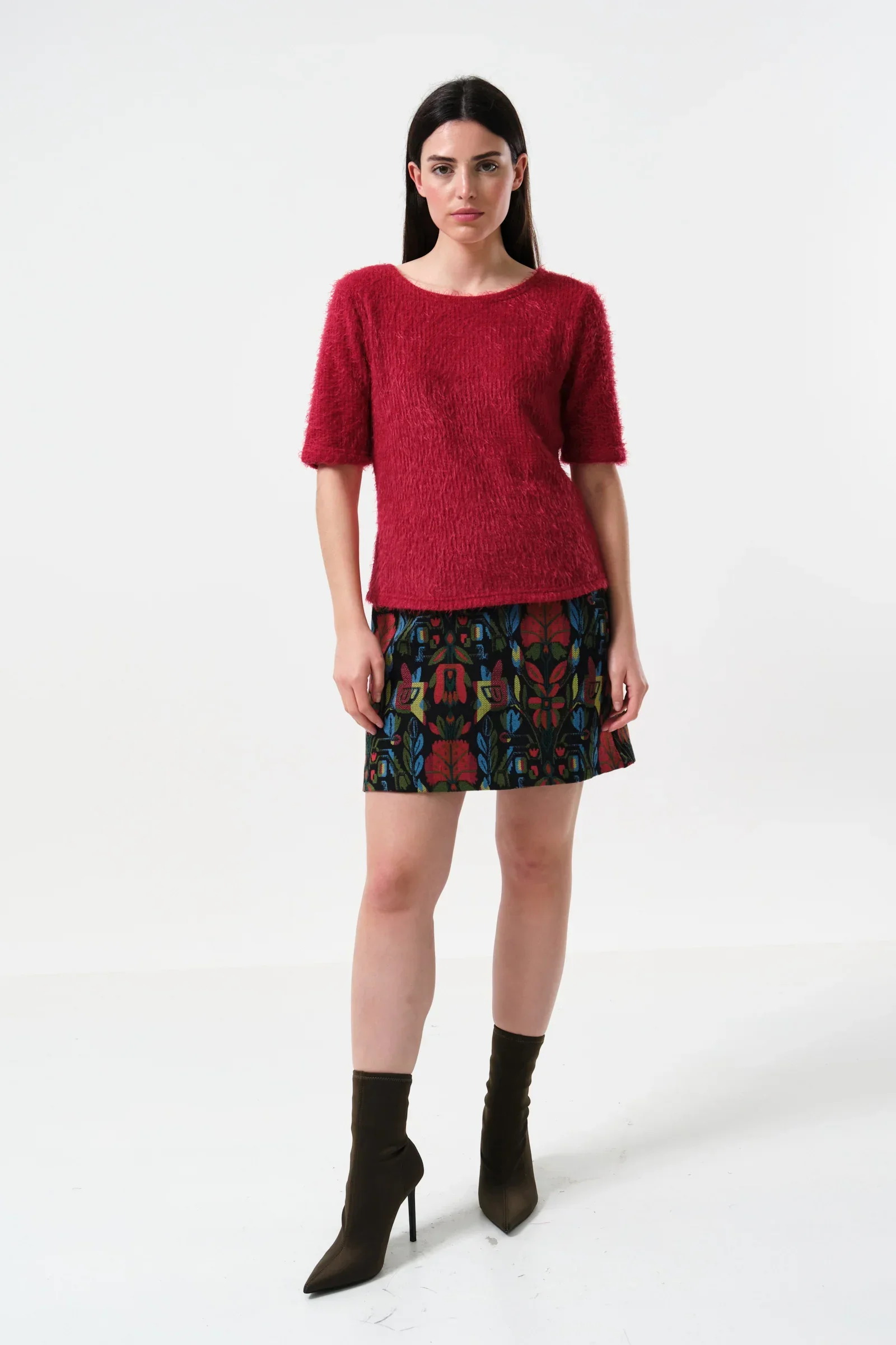 Laureen Eyelash Rib Short Sleeve Jumper - Red - Image 4