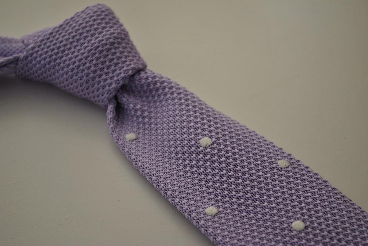 lavender purple skinny knitted tie with white polka dots - Image 2
