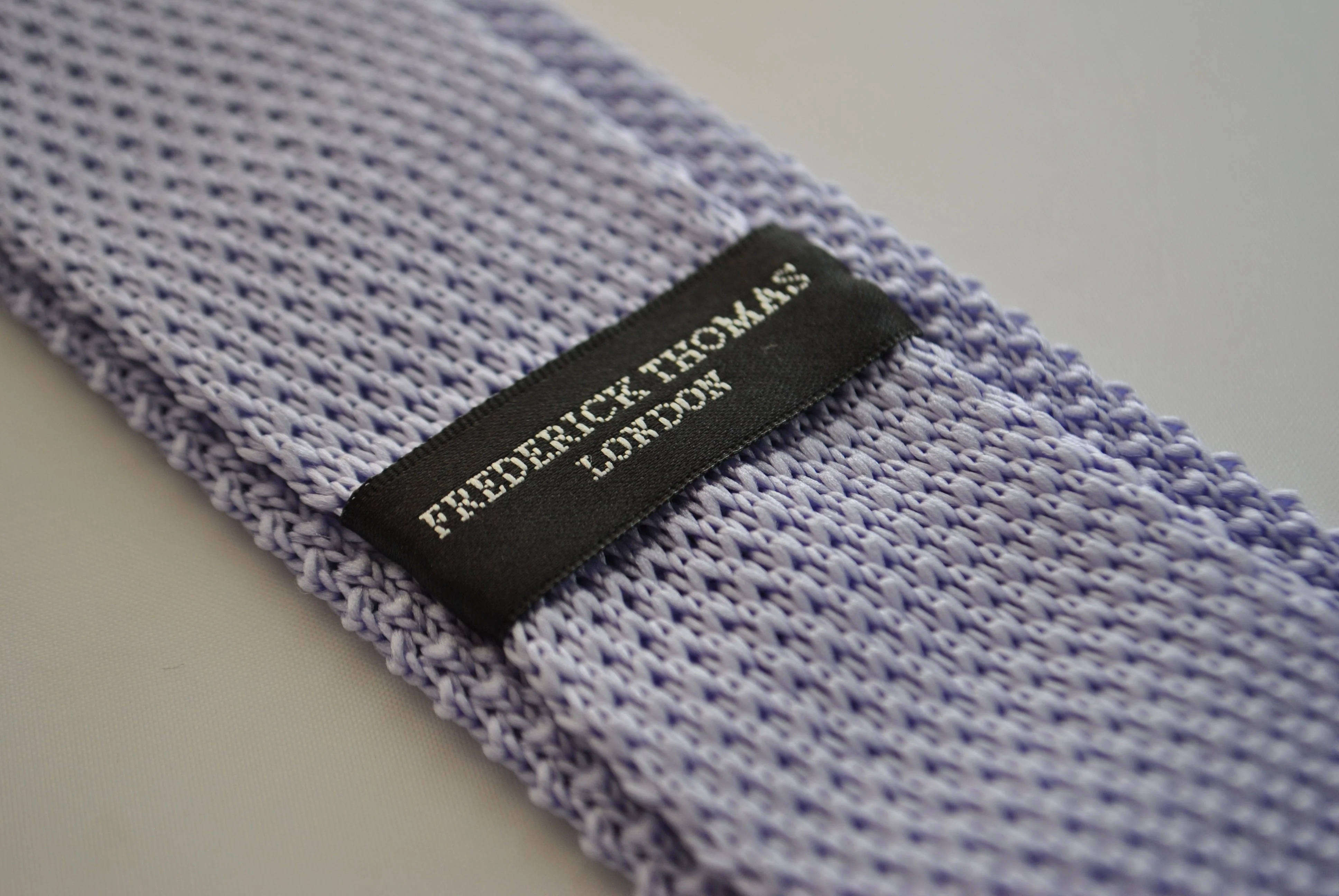 lavender purple skinny knitted tie with white polka dots - Image 4