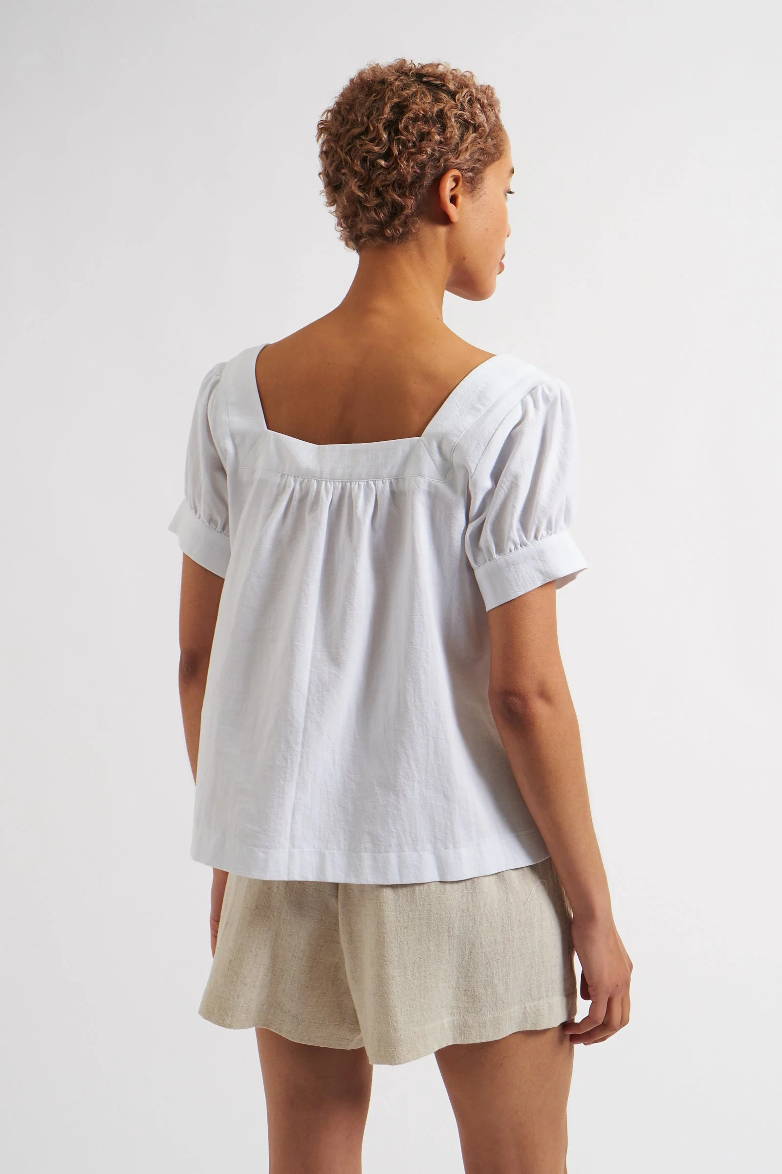 Lea Recycled Cotton Square Neck Short Sleeve Blouse - White - Image 2