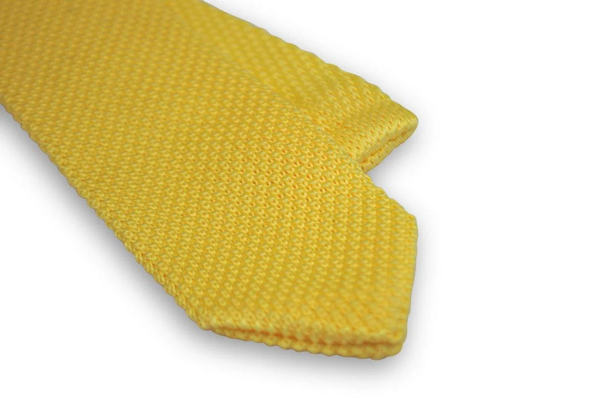 lemon yellow skinny knitted tie with pointed end - Image 3