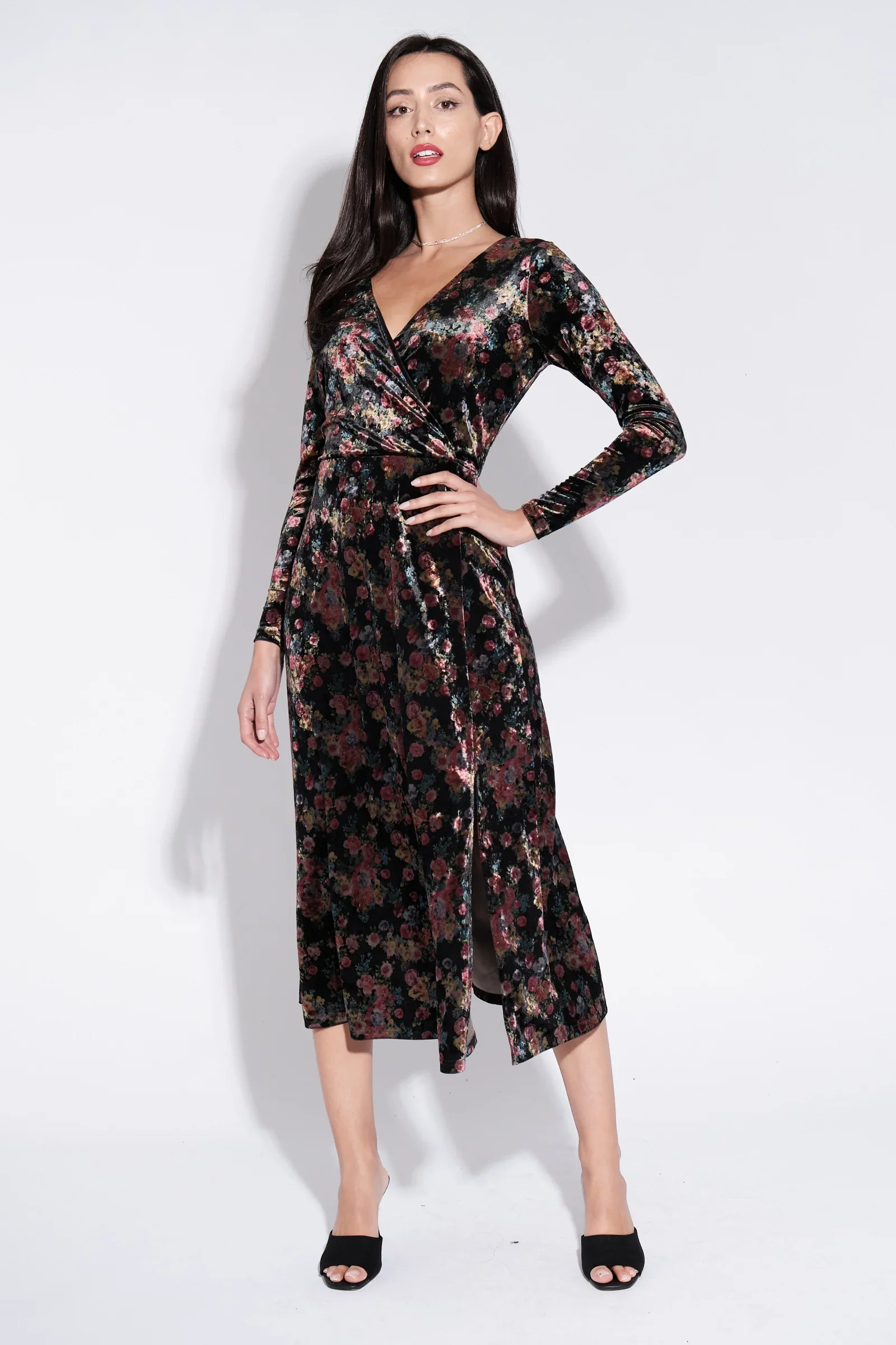 Lesley Rose Bowl Velvet Wrap Midi Dress - Image 4