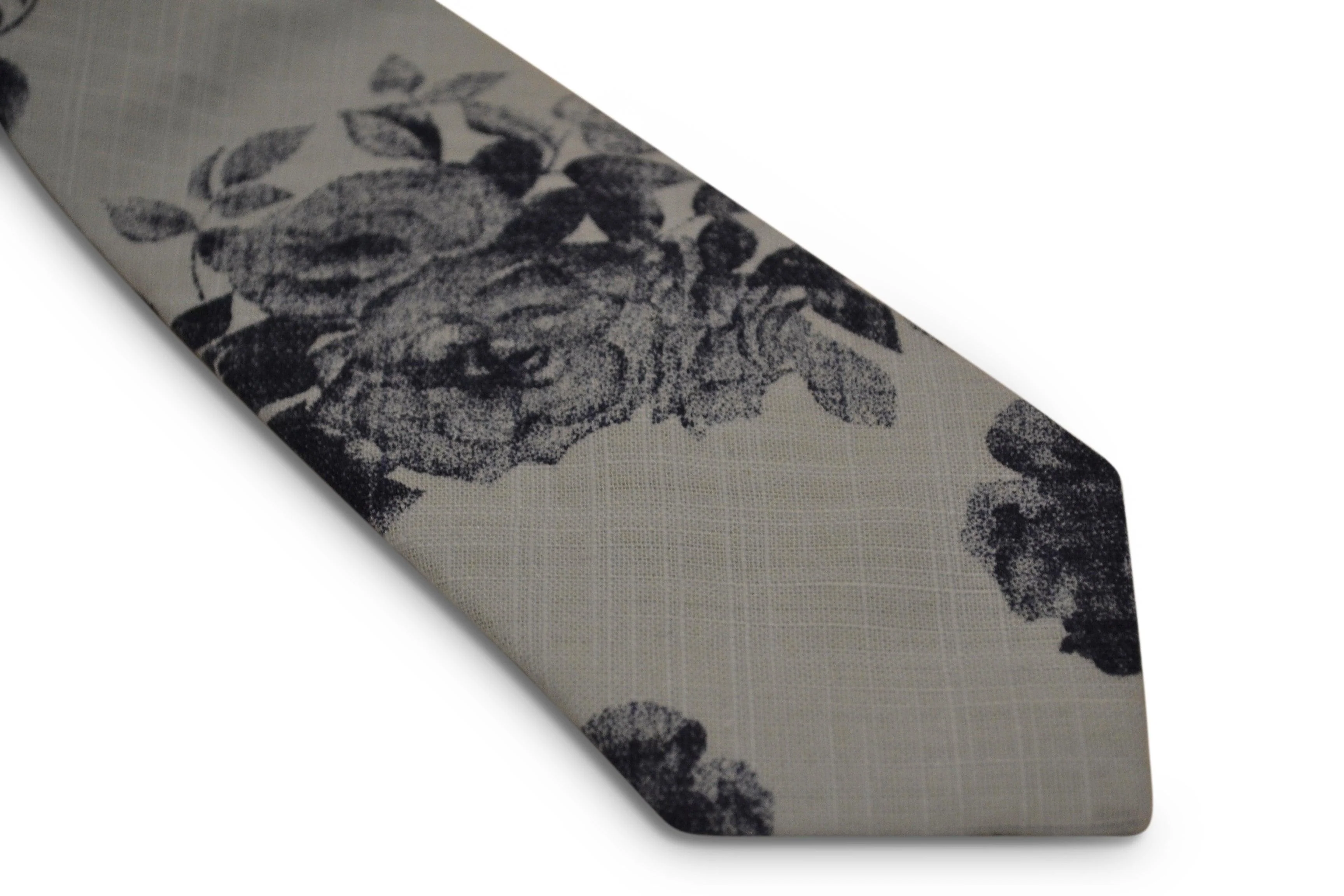 light baby blue with navy blue floral stencil design cotton tie - Image 2