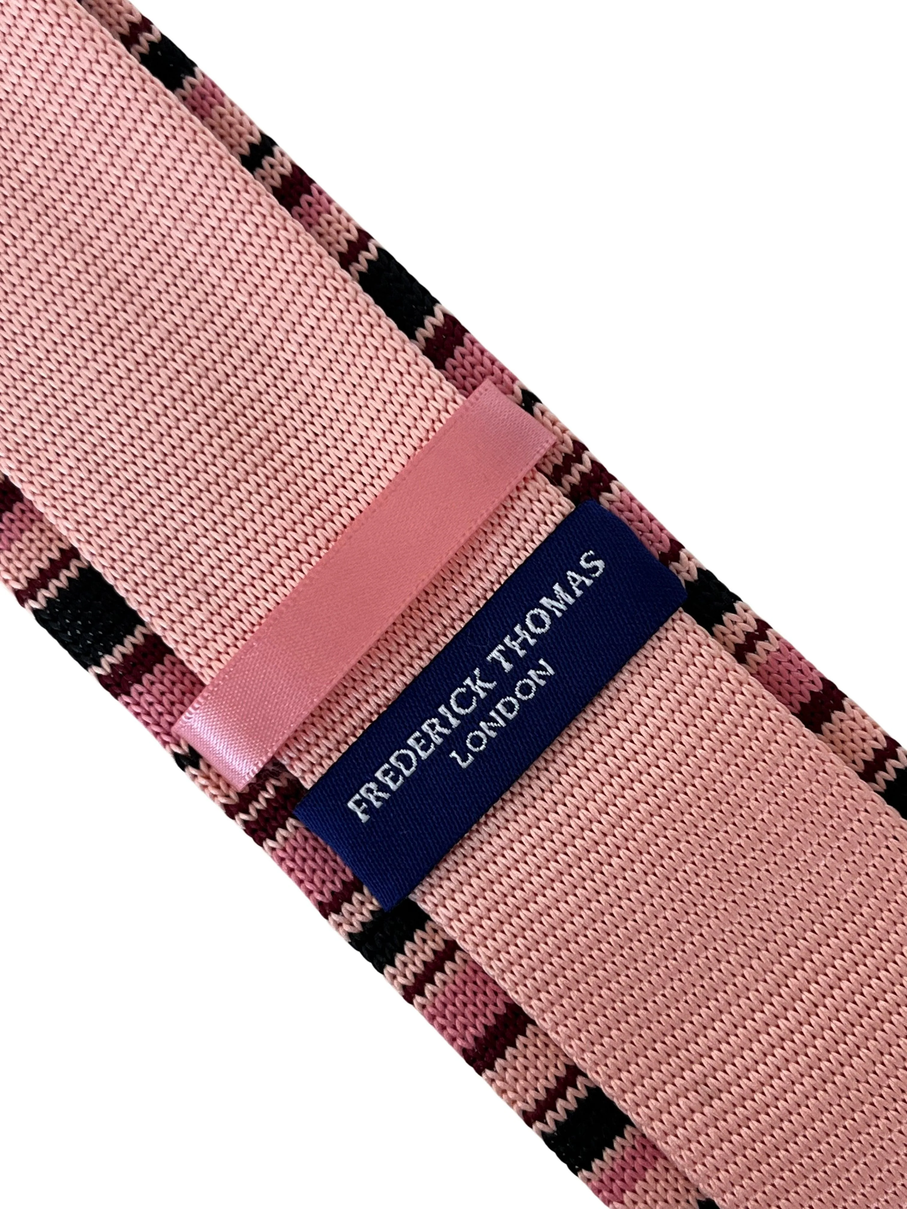 light baby pink and navy blue striped fine knitted tie - Image 4