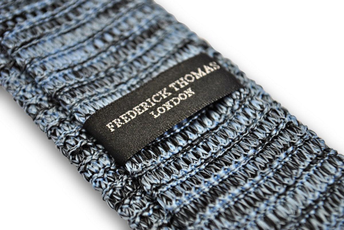 light blue and black speckled skinny knitted tie - Image 3