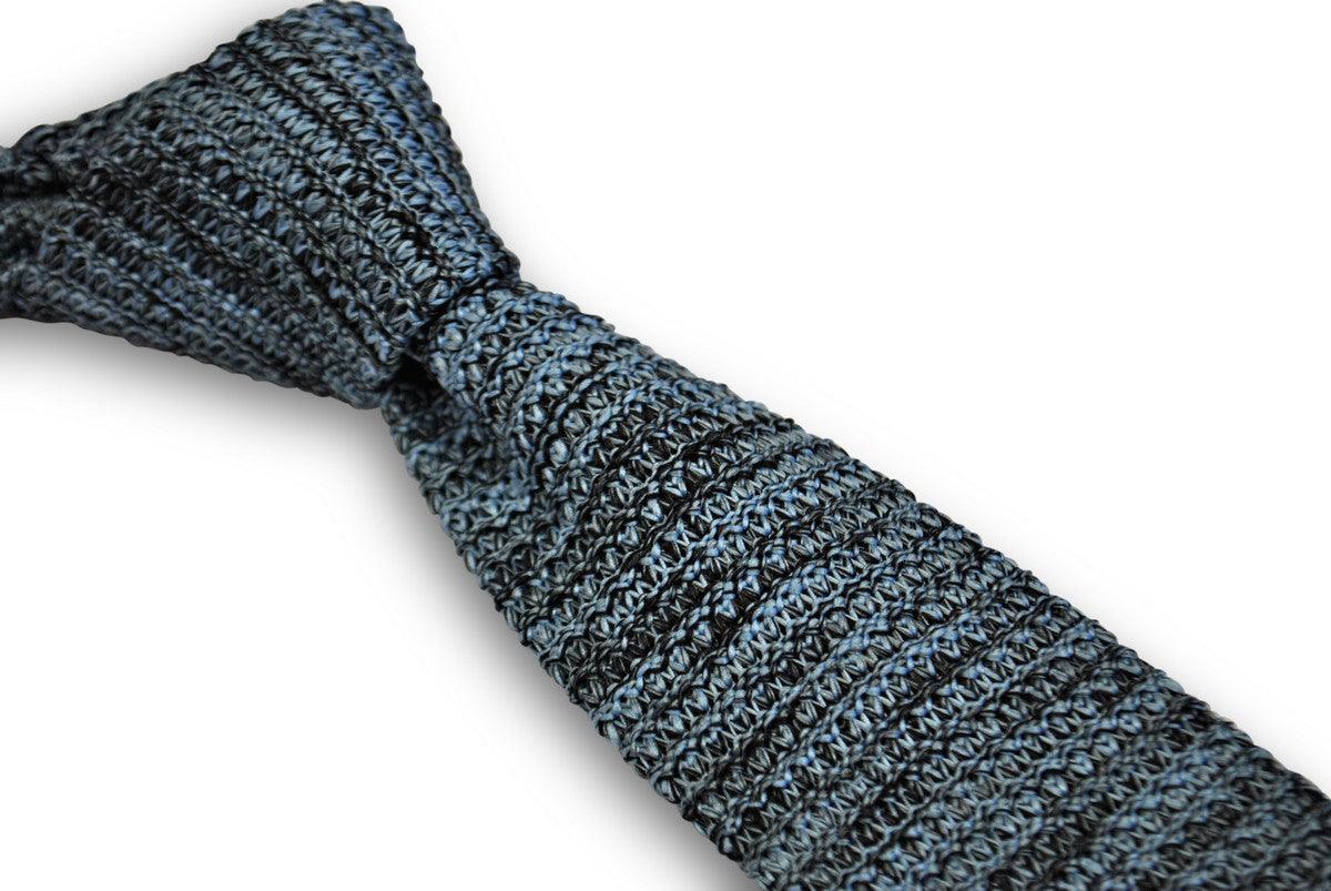 light blue and black speckled skinny knitted tie - Image 4