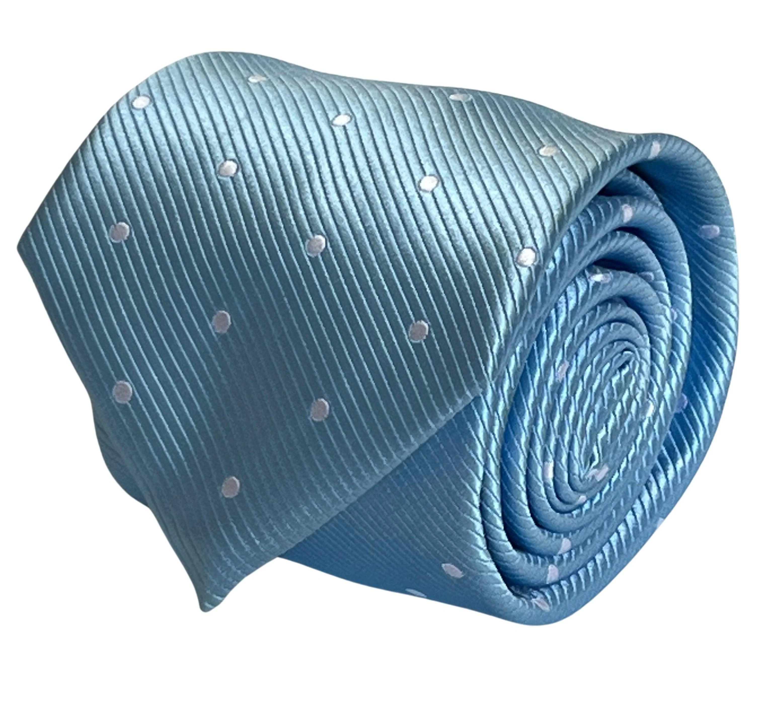 Light blue pastel cornflower sky powder blue tie with white polka spots - Image 2