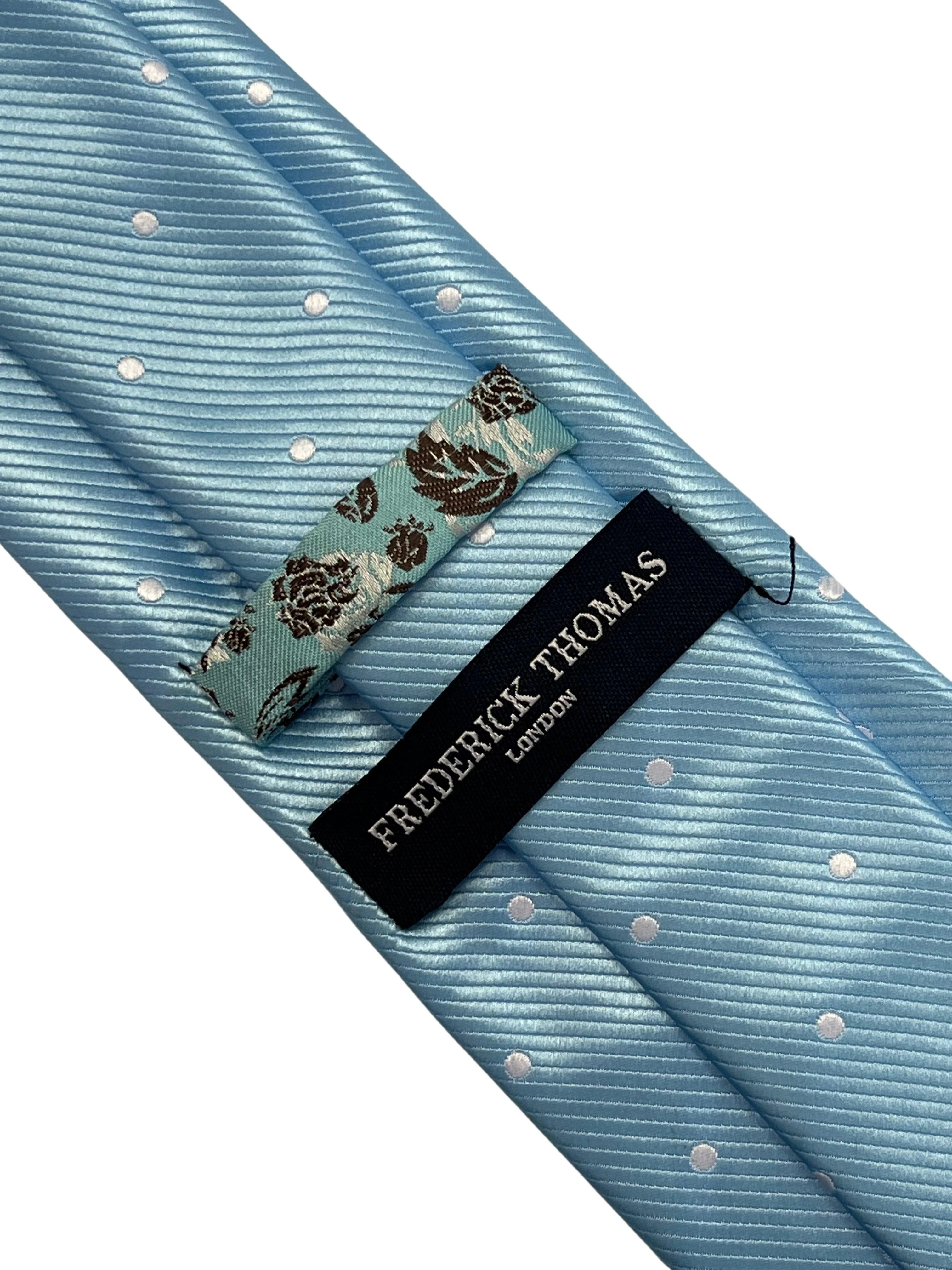 Light blue pastel cornflower sky powder blue tie with white polka spots - Image 4