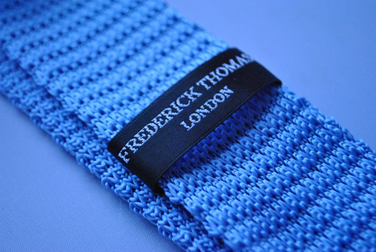 light blue skinny knitted tie with white polka dots - Image 3