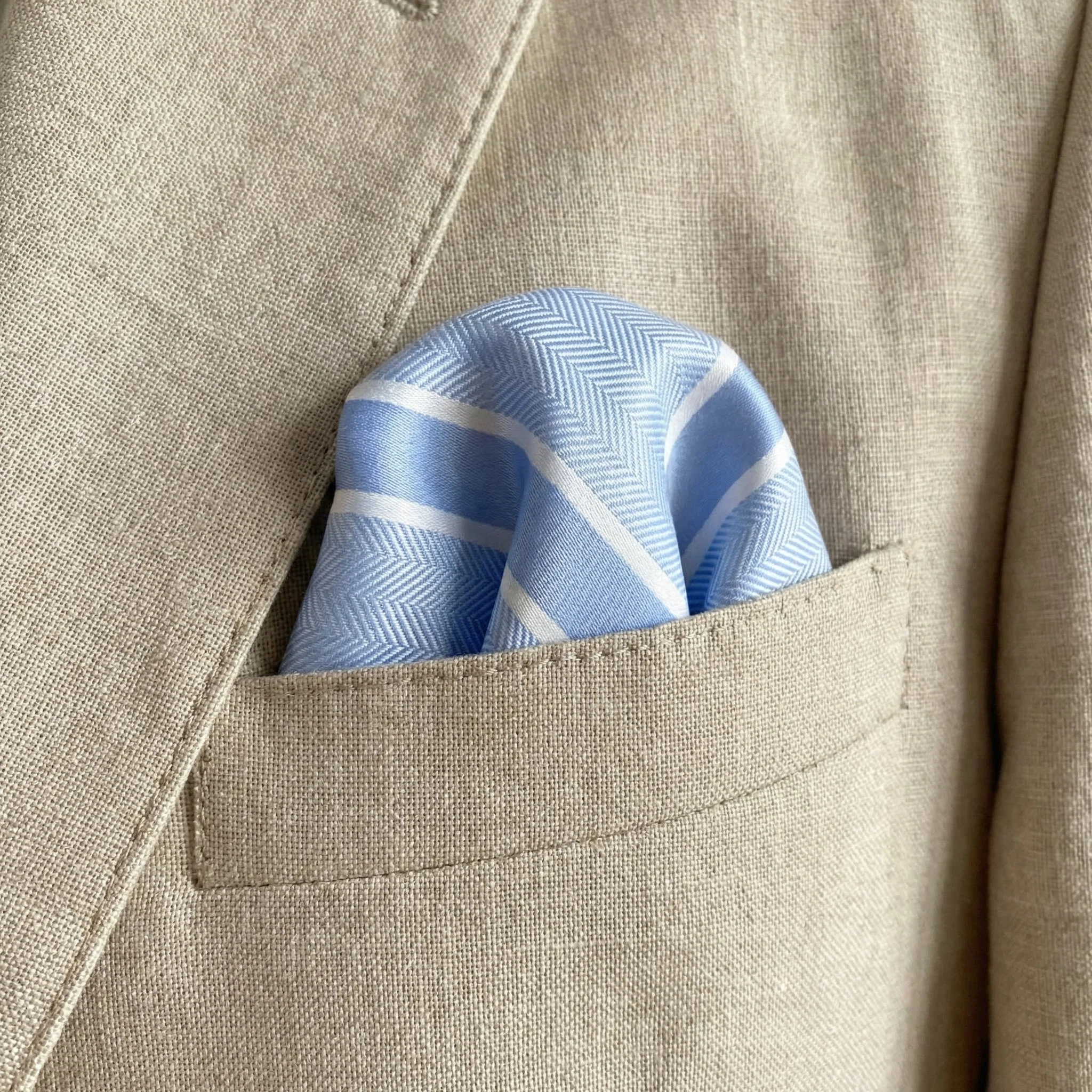 Light Blue & White Stripe Pocket Square - Charleston Edit - Image 3