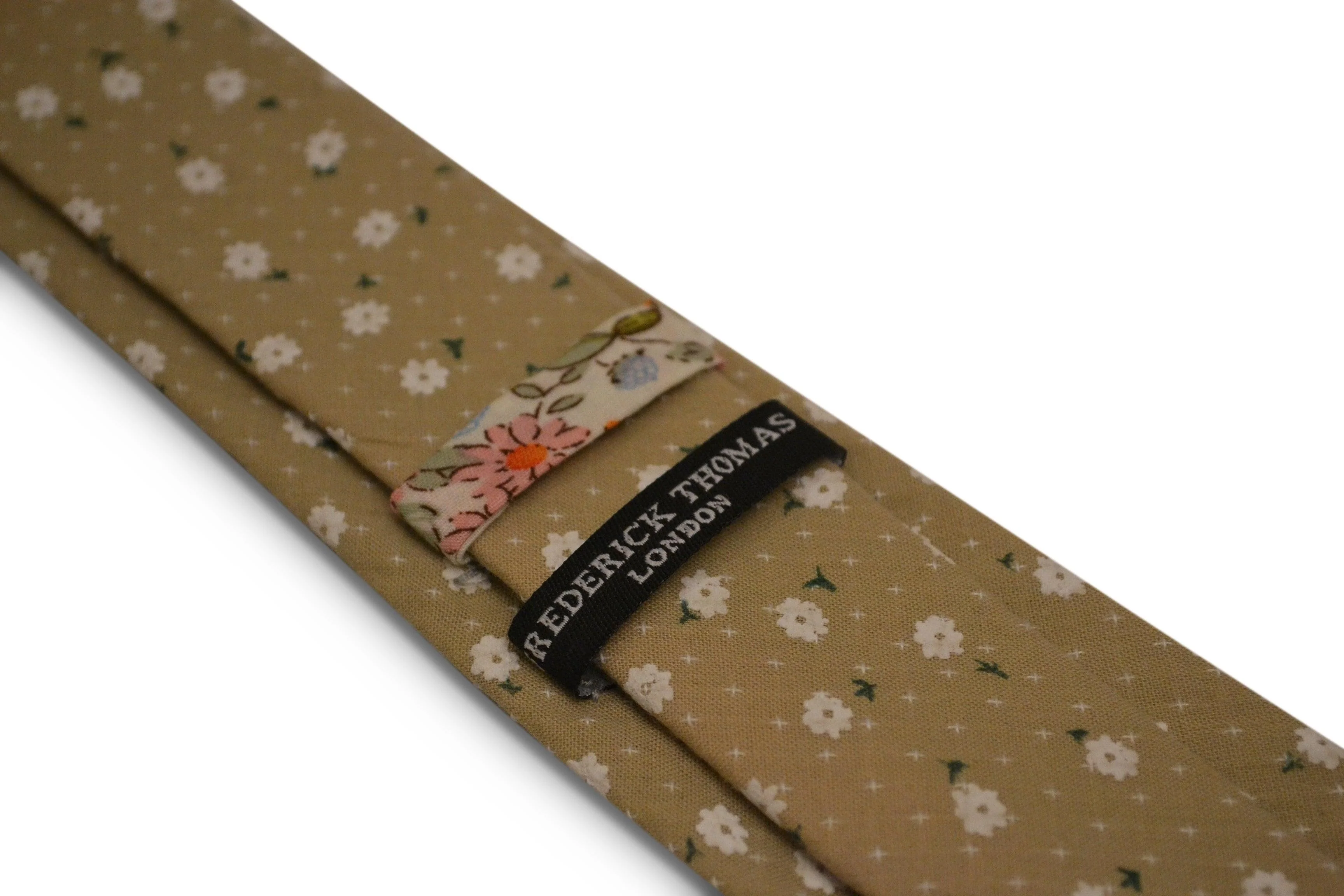light coffee brown with white floral design cotton tie - Image 3