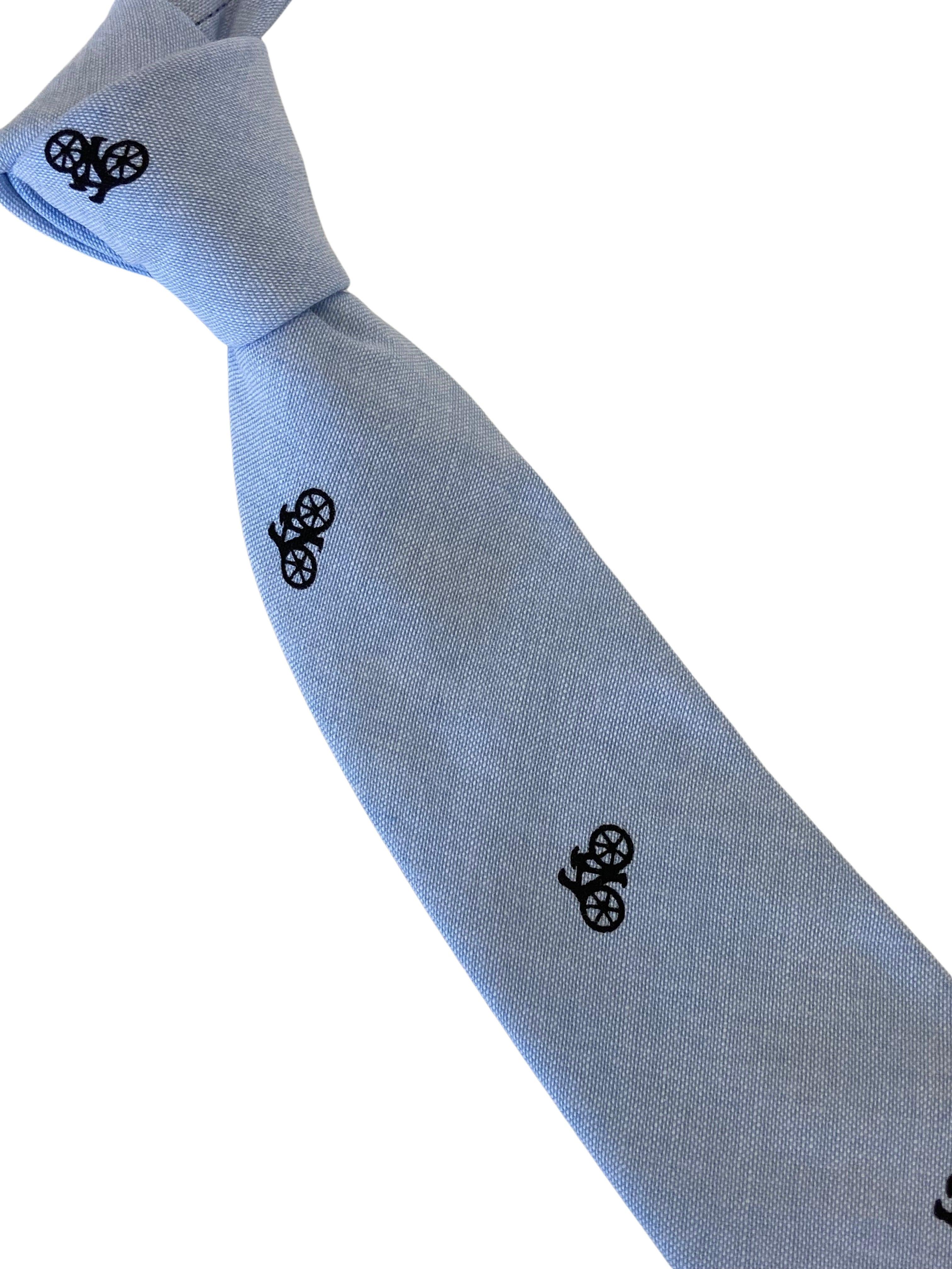 light pale blue pastel cotton tie with bike bicycle design - Image 4