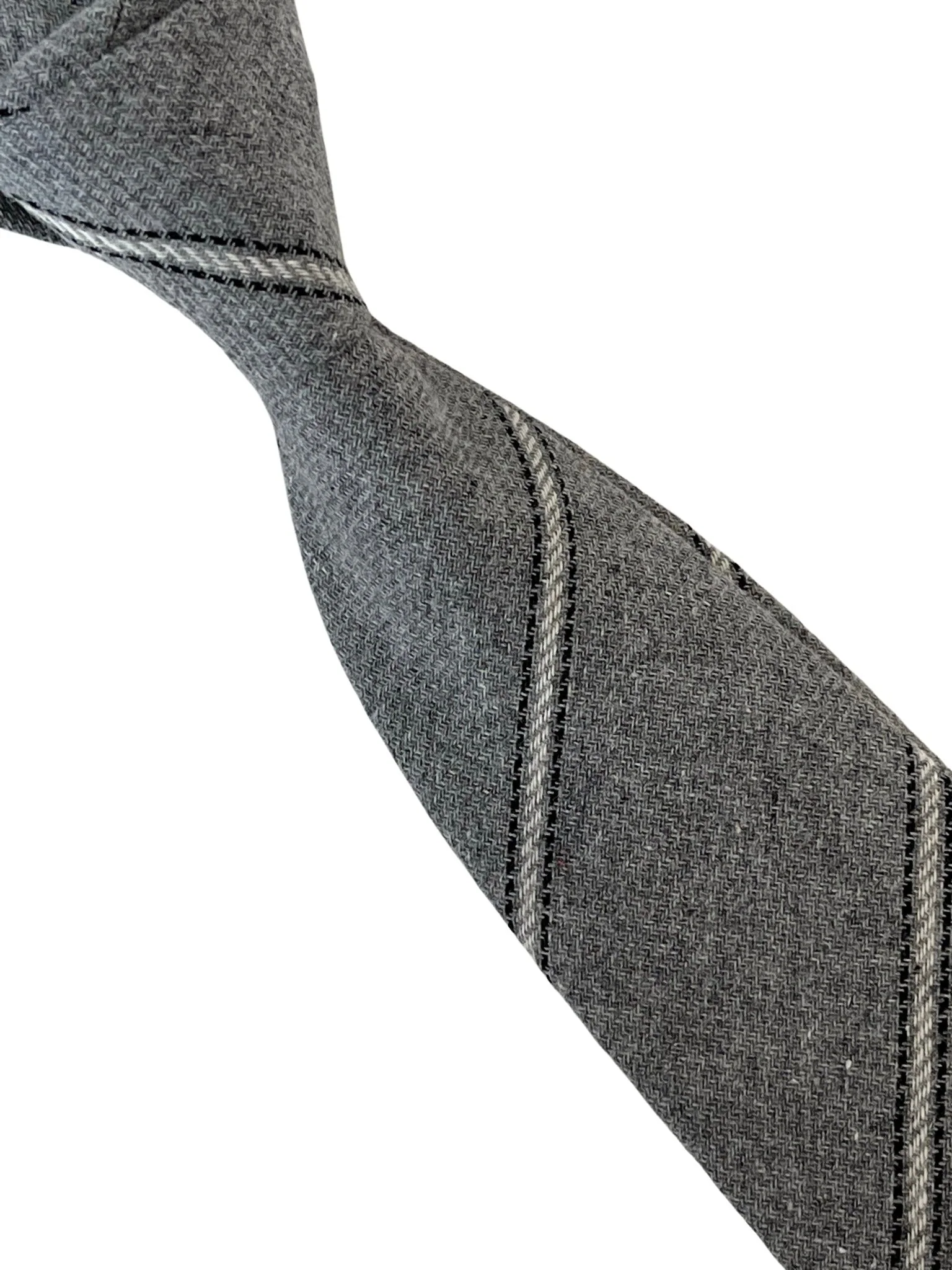 light silver grey and ivory club striped school style cotton tie - Image 5