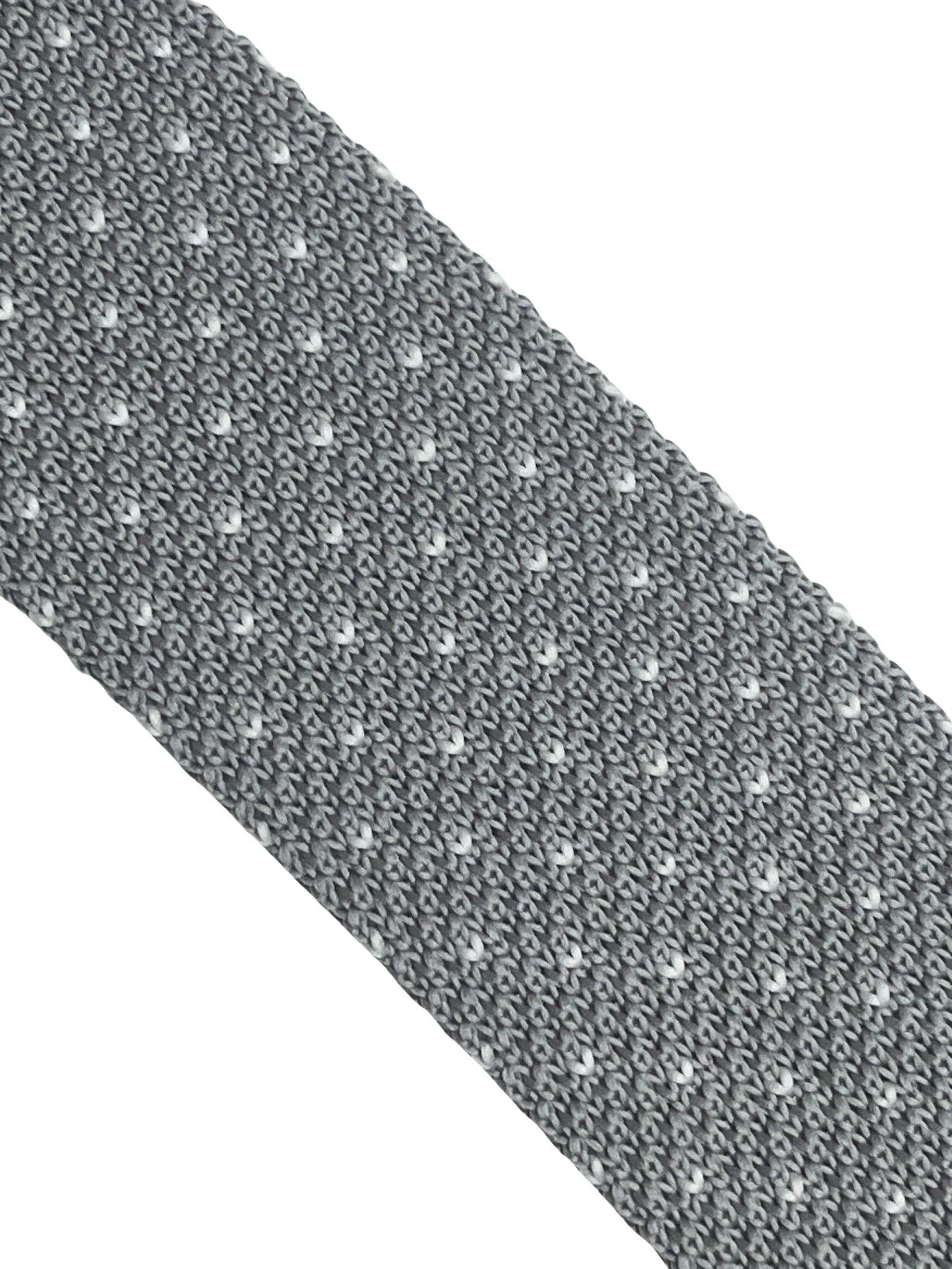 Light silver grey knitted tie with white pin spots - Image 3