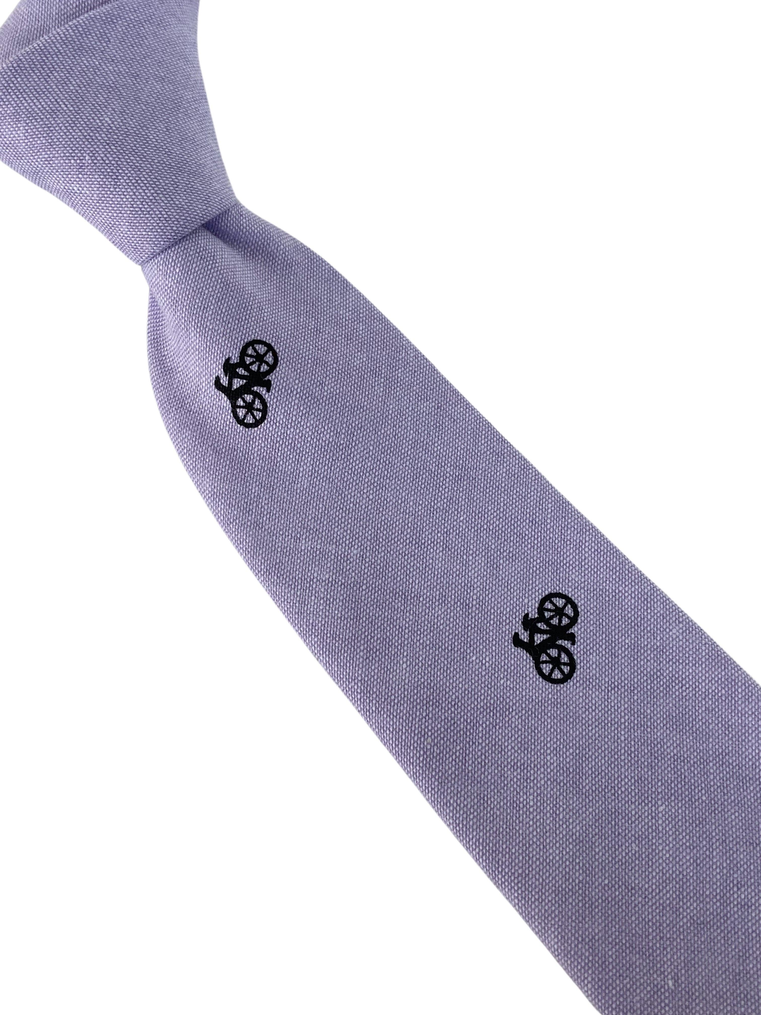 lilac pastel cotton tie with bike bicycle design - Image 4