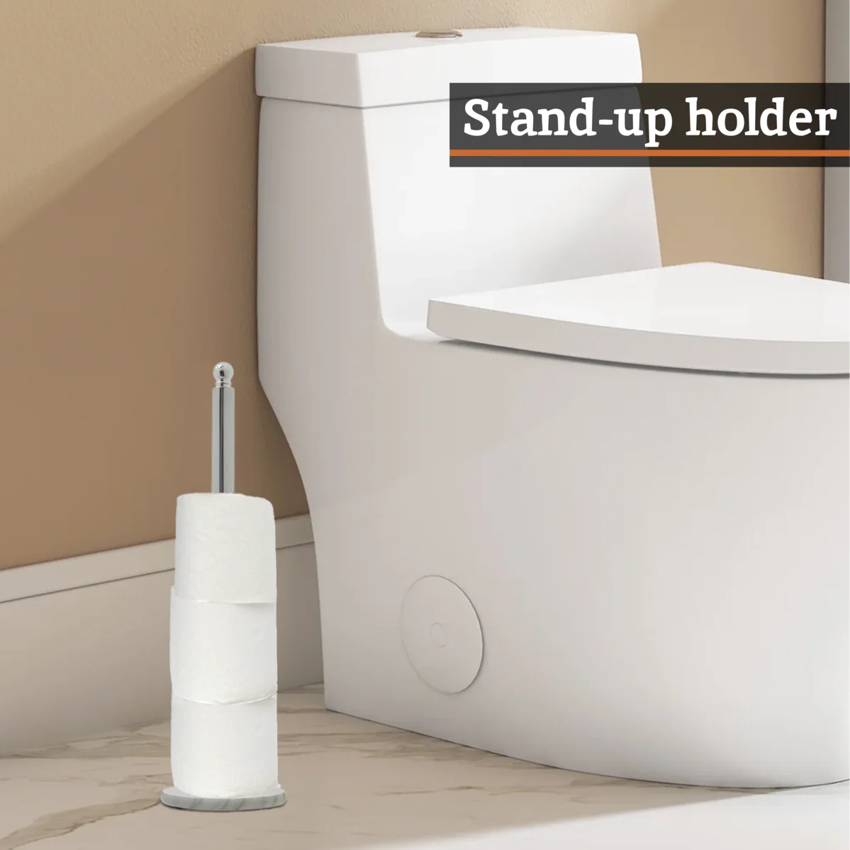 Linnea Chrome and White Marble Toilet Roll Holder - Image 5