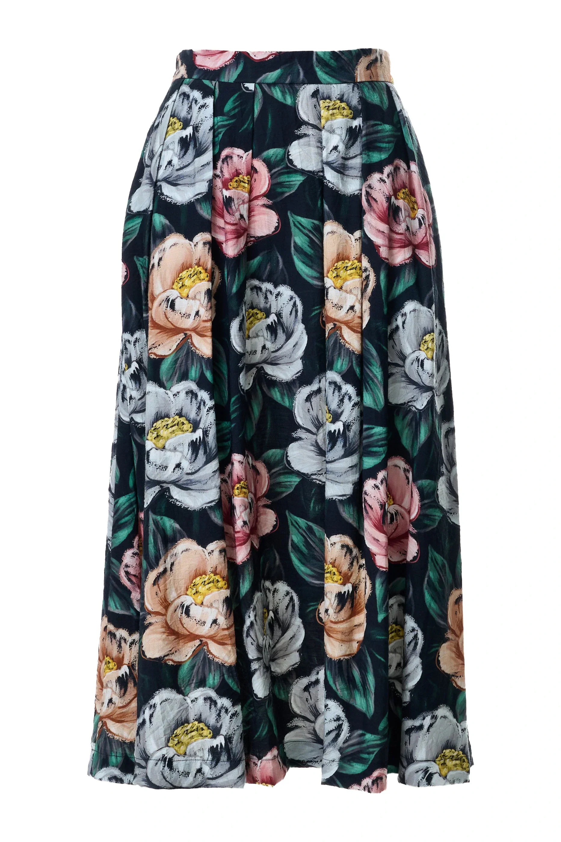 Lizea Peonies Print Pleated Midi Skirt - Black - Image 6