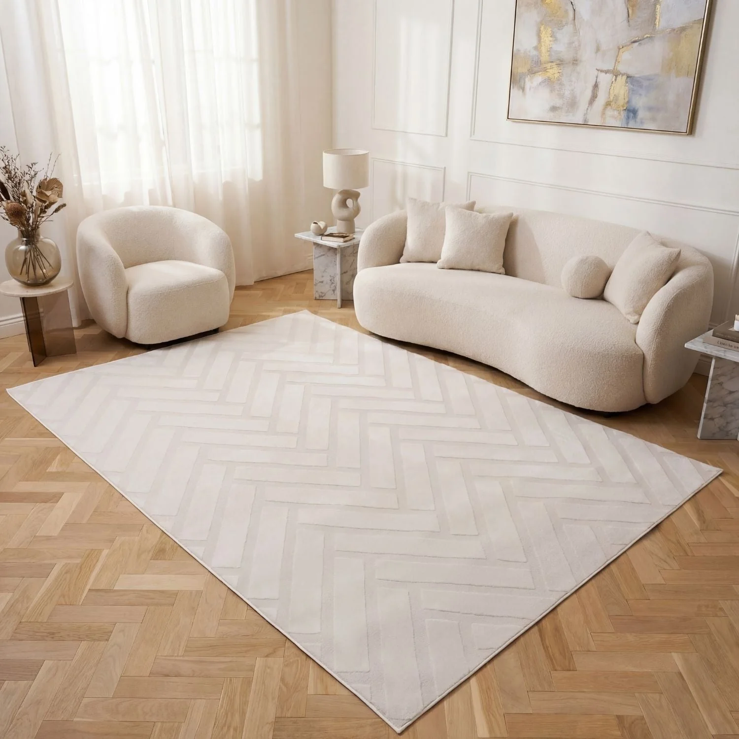 Loft Chevron Cream Rug - Image 9
