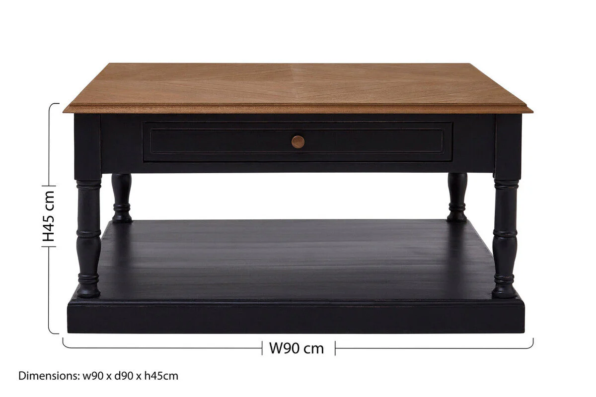 Black and Natural Wooden Coffee Table with 1 Slim Storage Drawer, Loire - Image 10