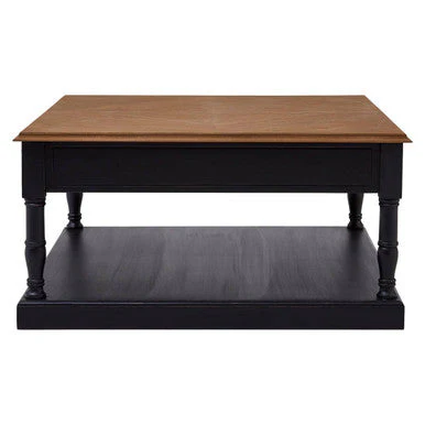 Black and Natural Wooden Coffee Table with 1 Slim Storage Drawer, Loire - Image 2