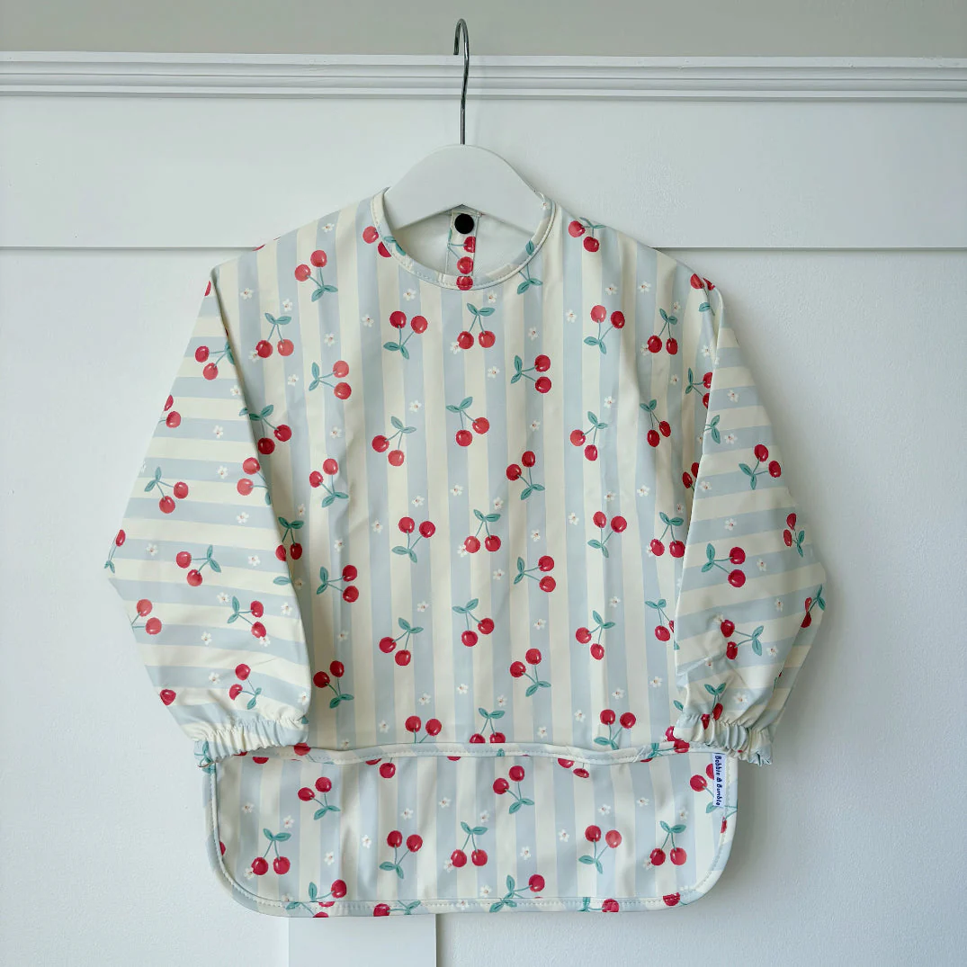 Long Sleeved Baby Bib - Cherry Stripe - Image 2