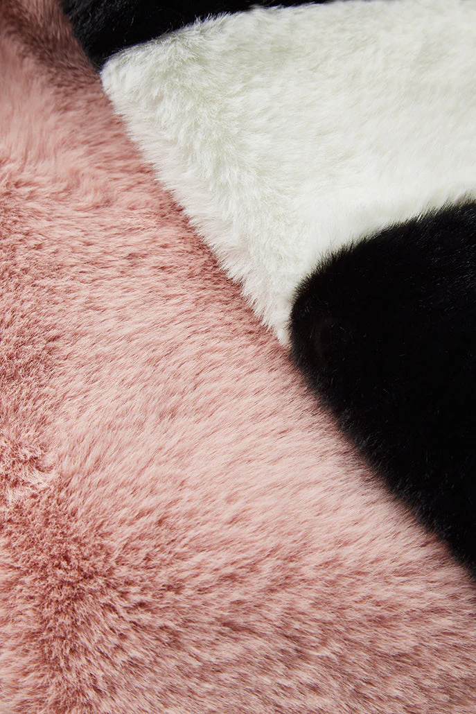 Lotan Pink, Black and White Faux fur Scarf - Image 3