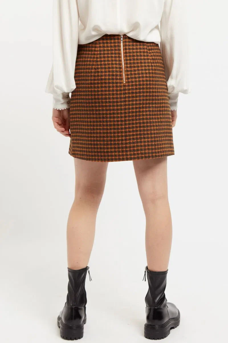 Louche Aubin Cottage Check A Line Mini Skirt Ginger - Image 2