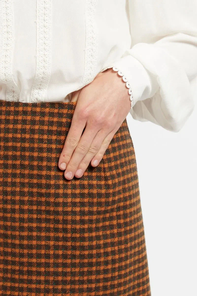 Louche Aubin Cottage Check A Line Mini Skirt Ginger - Image 3