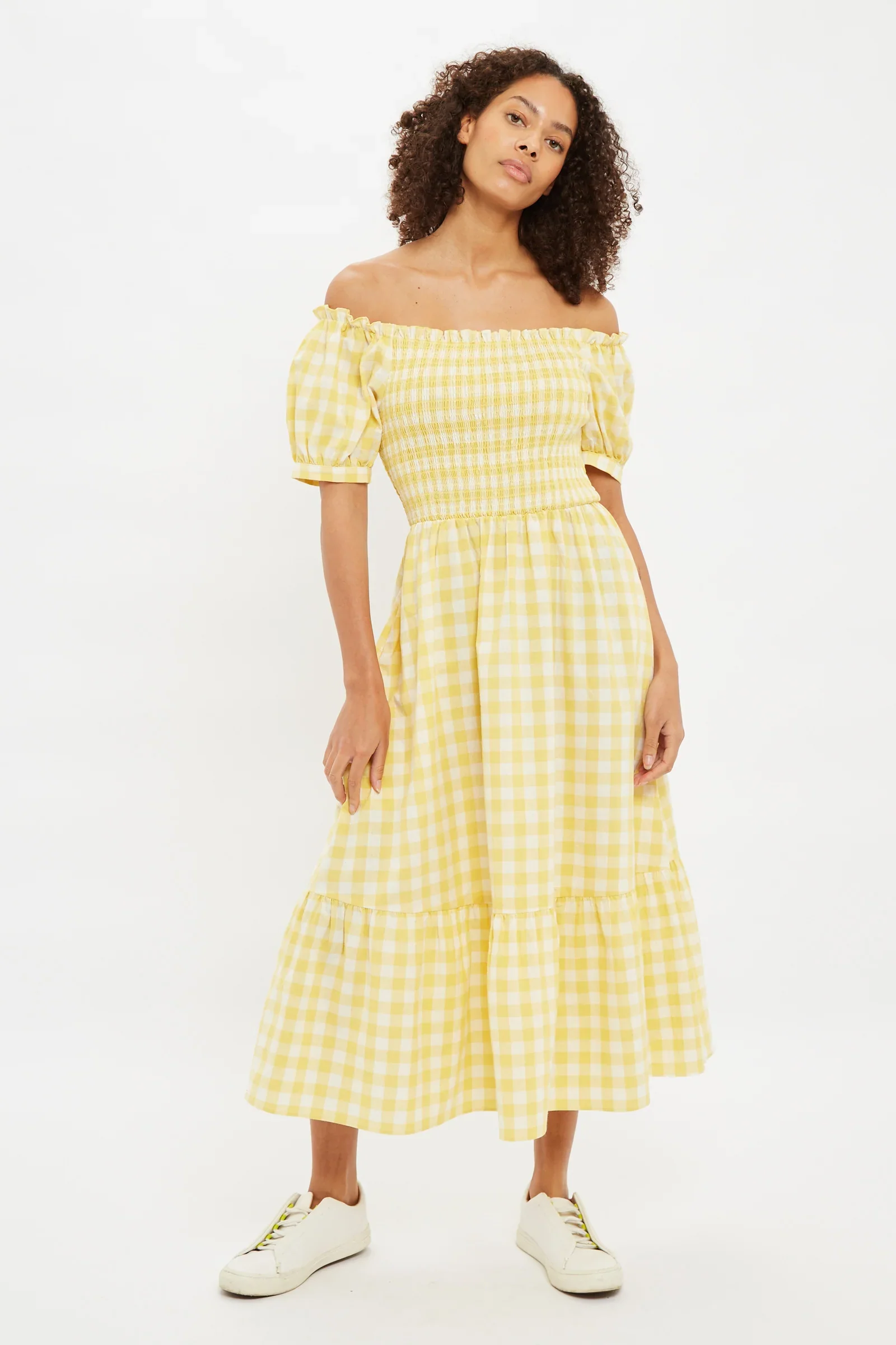Louche Babette Picnic Checked Shirred Bodice Midi Dress - Image 4