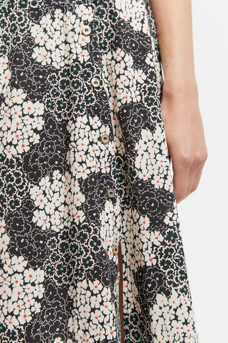 Louche Barney Flower Patch Print Midi Skirt in Black & White - Image 3
