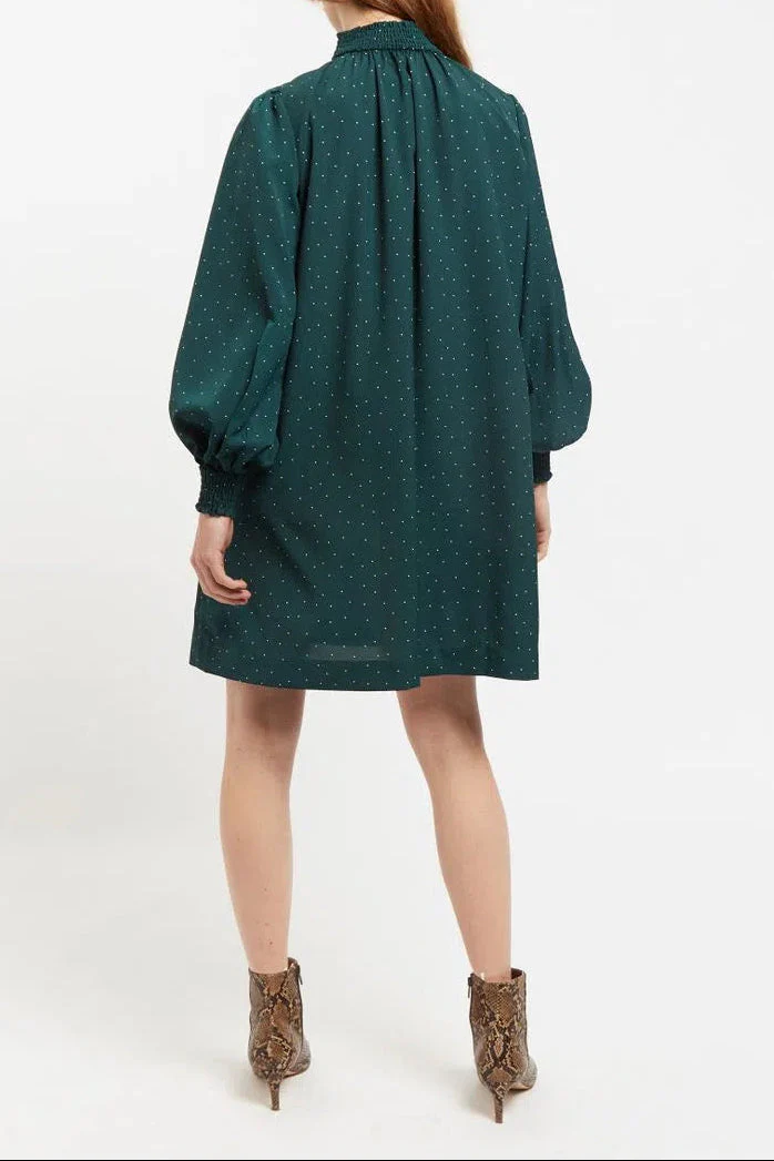 Louche Brigitta Micro Dot Throw On Smock Dress in Green - Image 2