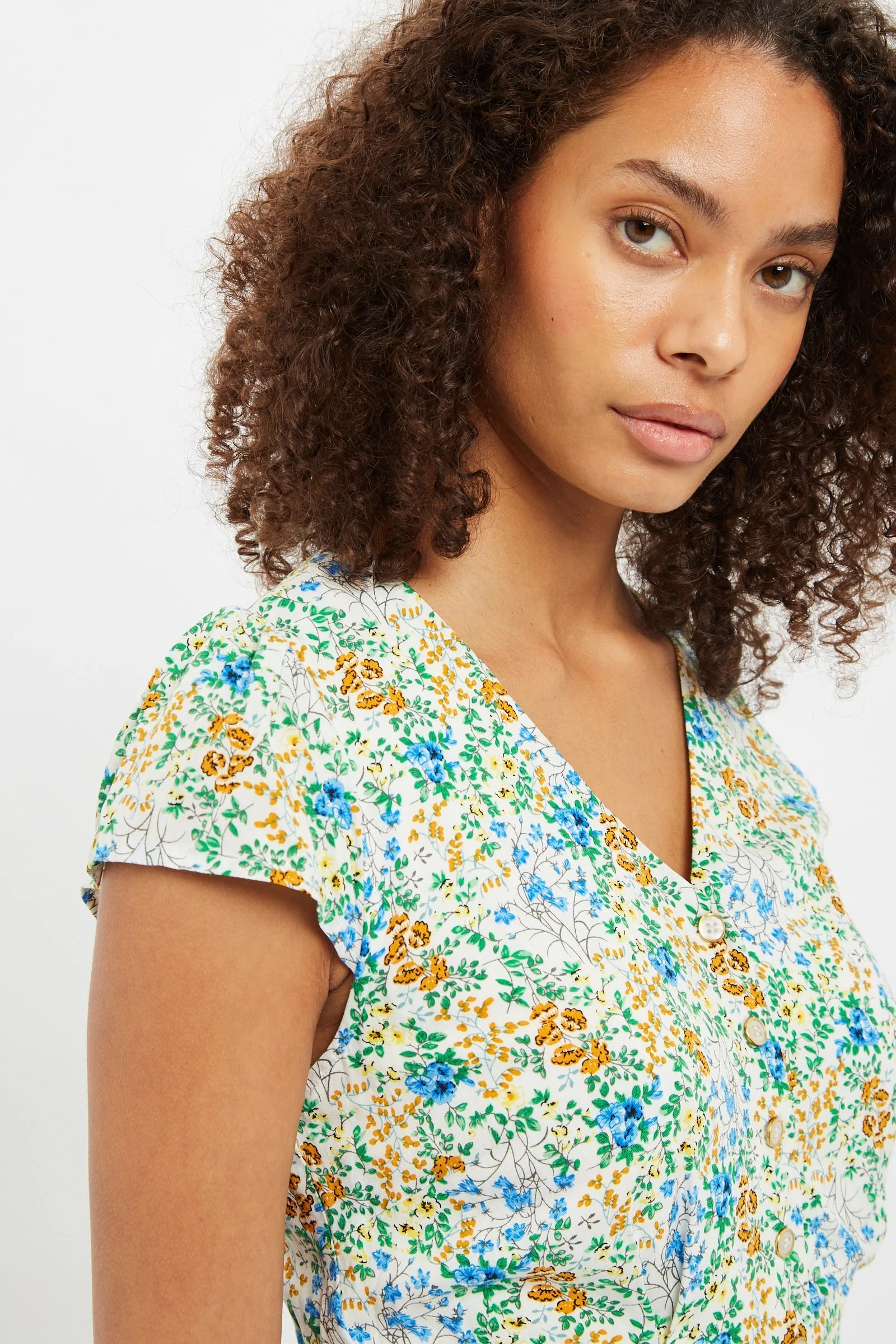 Louche Cathleen Mini Flower Show Print Mini Tea Dress - Image 3