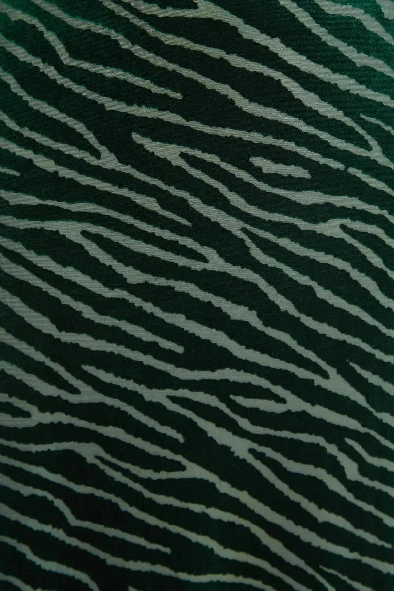 Louche Celie Zebra Devore Feather Trimmed Mini Dress Green - Image 6