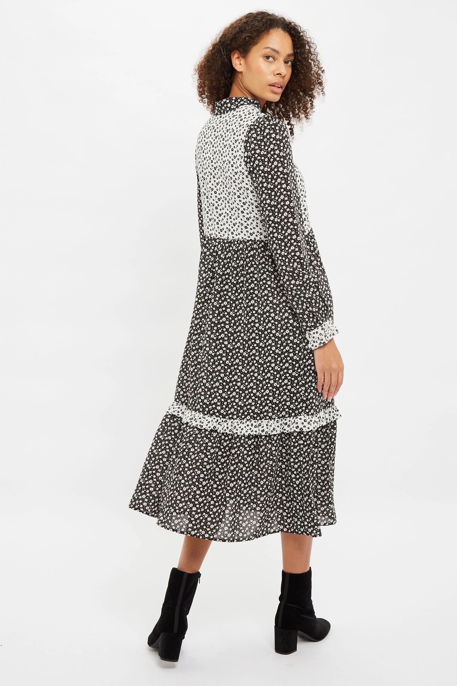 Louche Elsie Flower Spot Print Mix And Match Long Sleeve Tie Midi Dress - Image 2