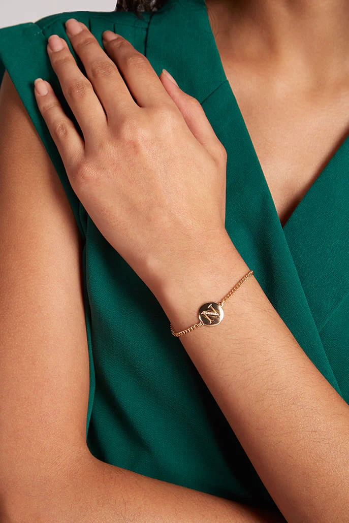 Louche Emily Personal Letter Disc Bracelet Gold