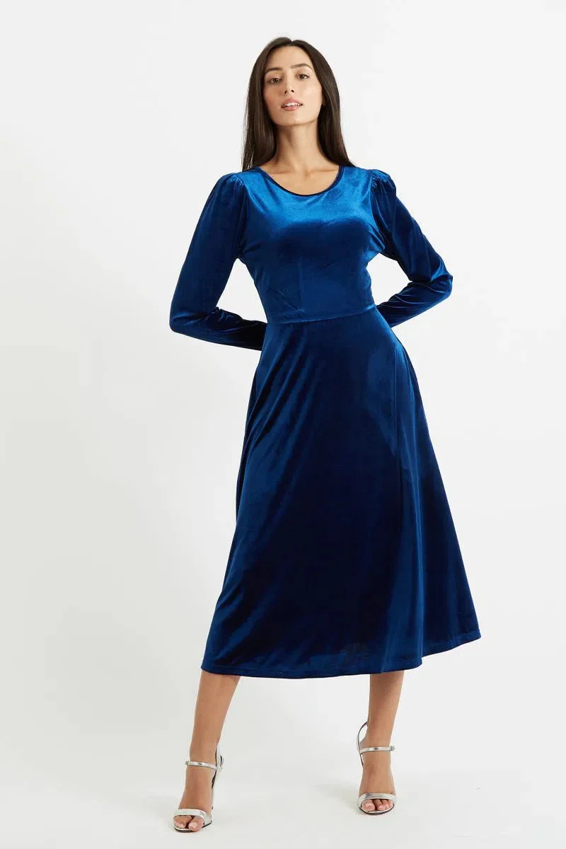 Louche Fabrice Velvet Deep Back Long Sleeve Midi Dress - Image 4