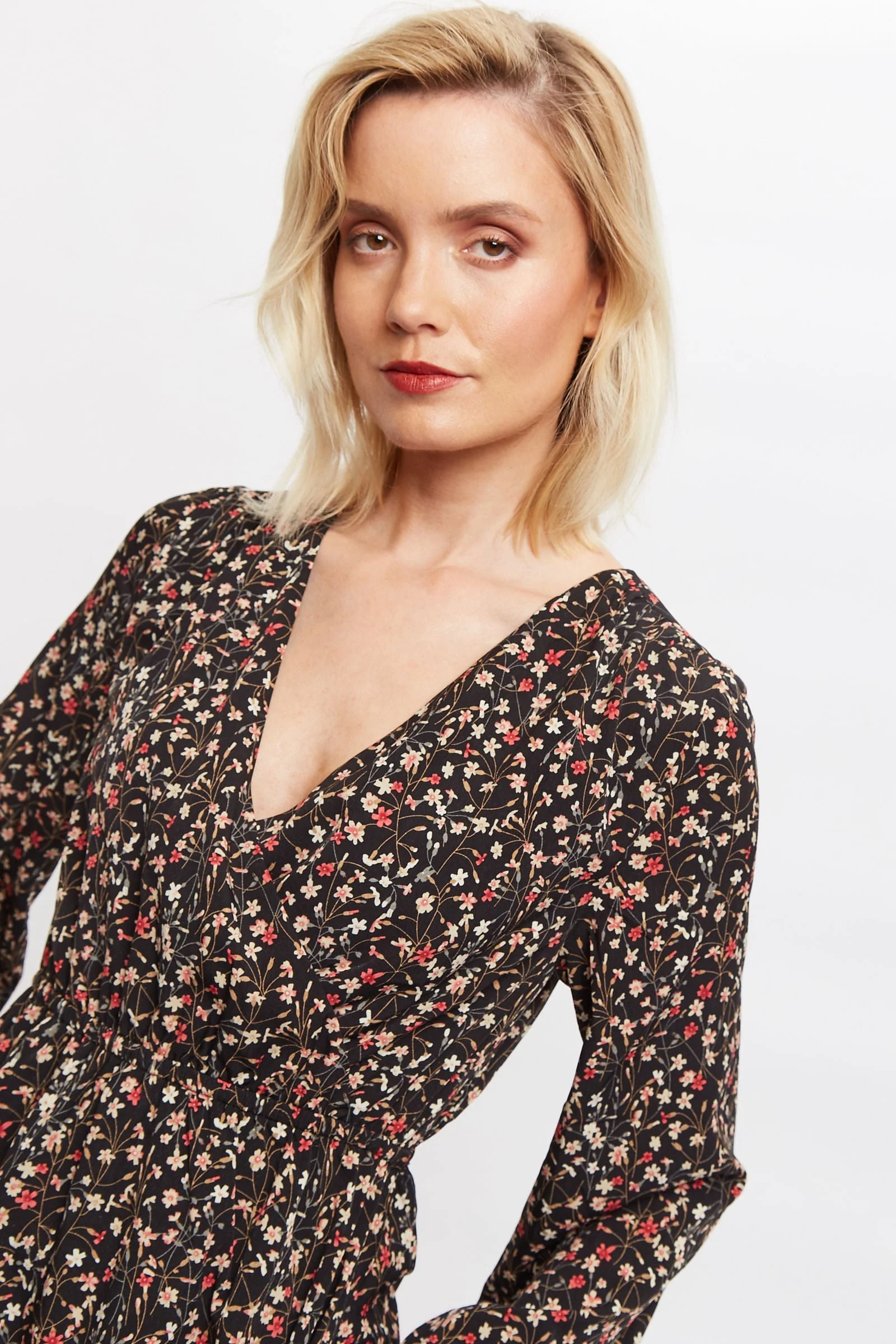 Louche Giovanna Wax Flower Print Long Sleeved Tie Mini Dress - Image 3