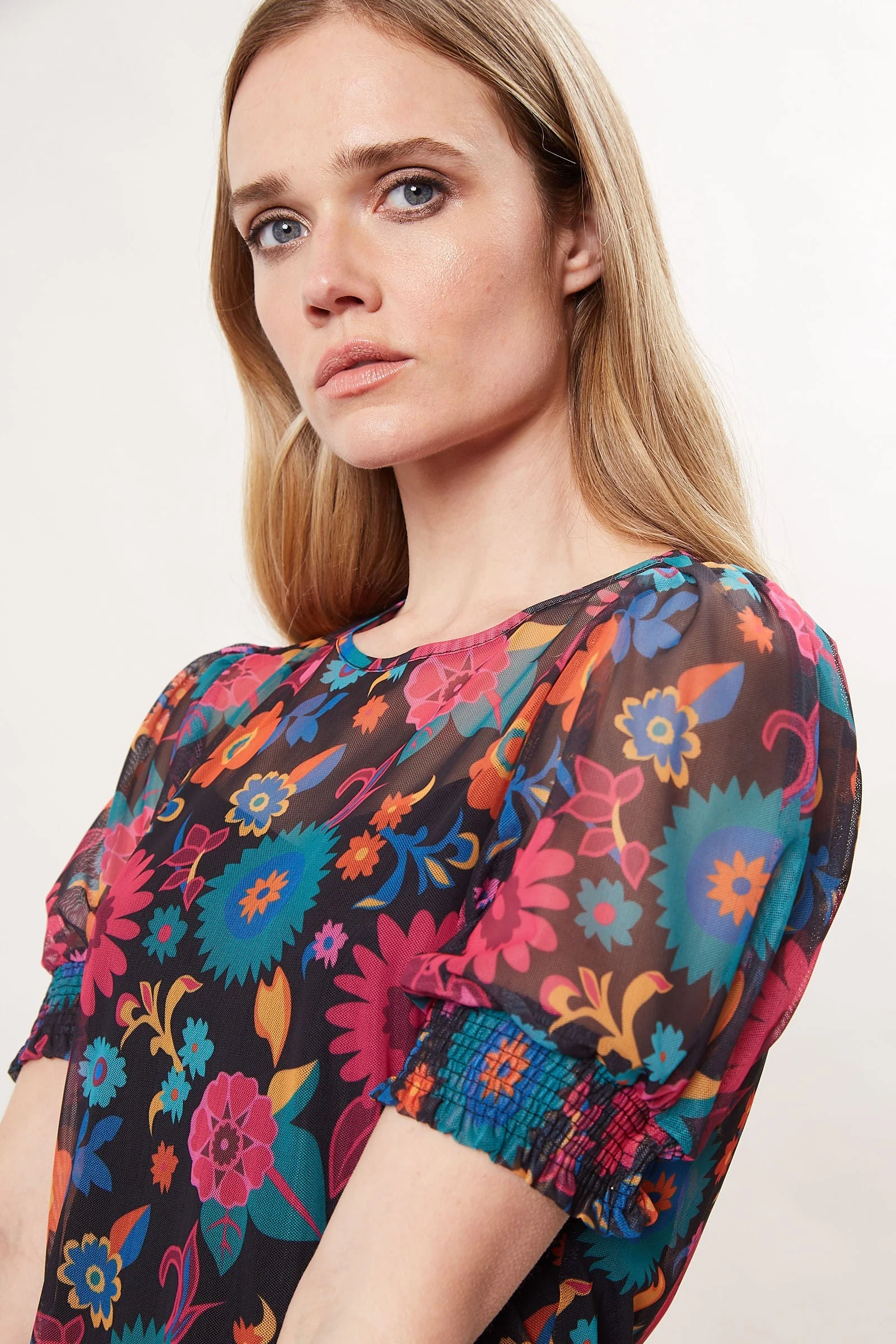 Louche Hettie 70'S Floral Print Mesh Mini Dress - Image 3