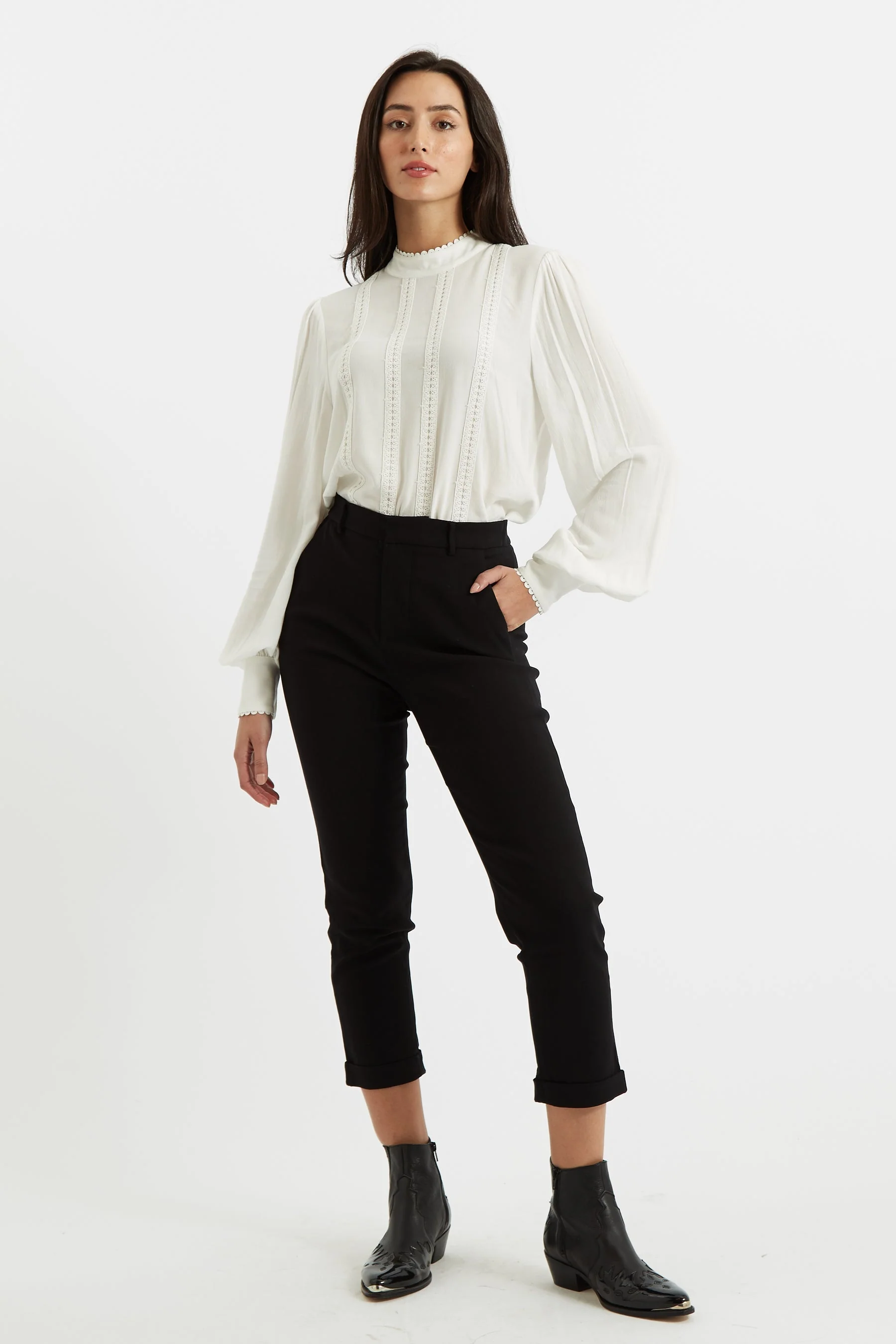 Louche Jaylo Slim Fit Cropped Trouser - Black - Image 3