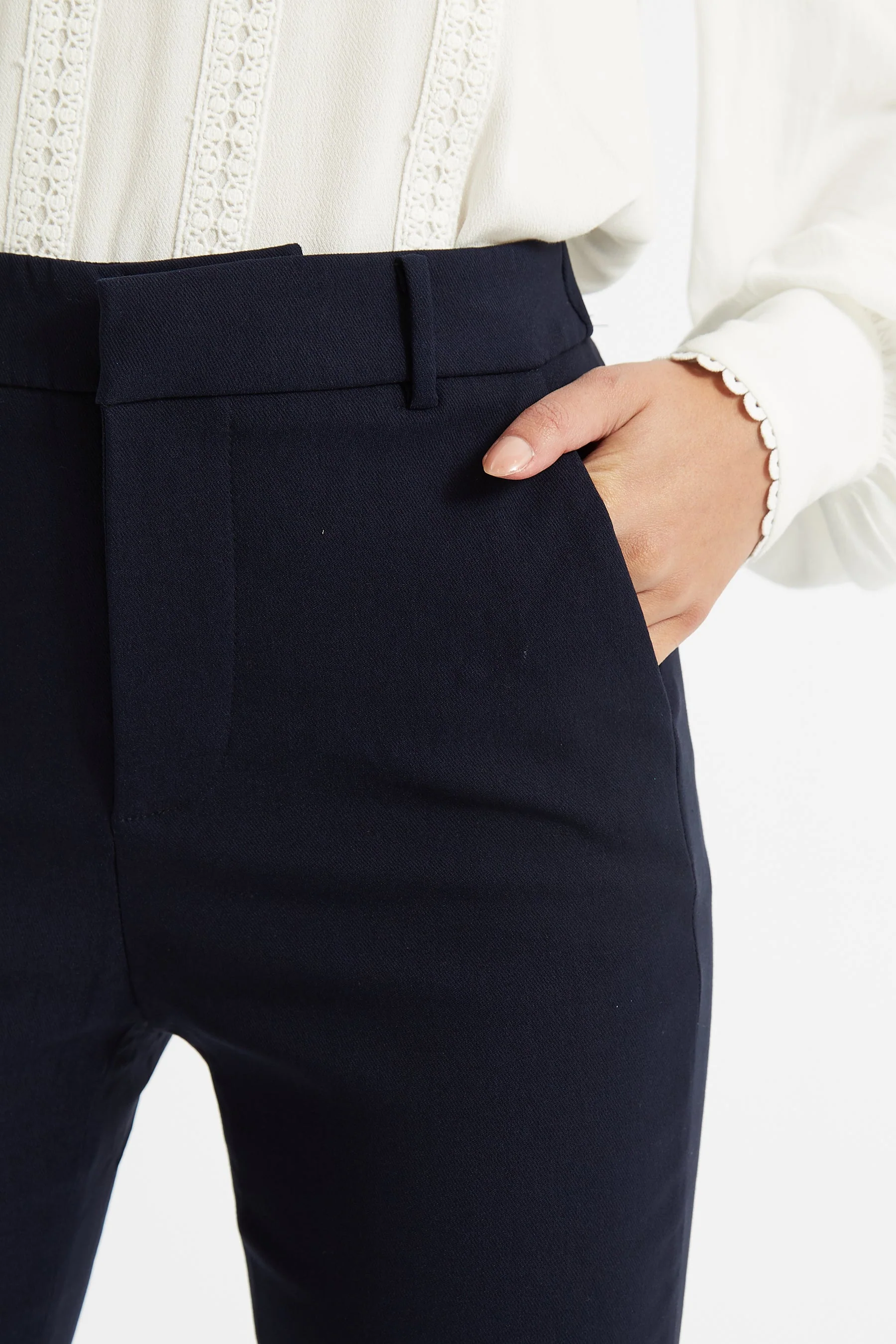 Louche Jaylo Slim Fit Cropped Trouser - Navy - Image 4