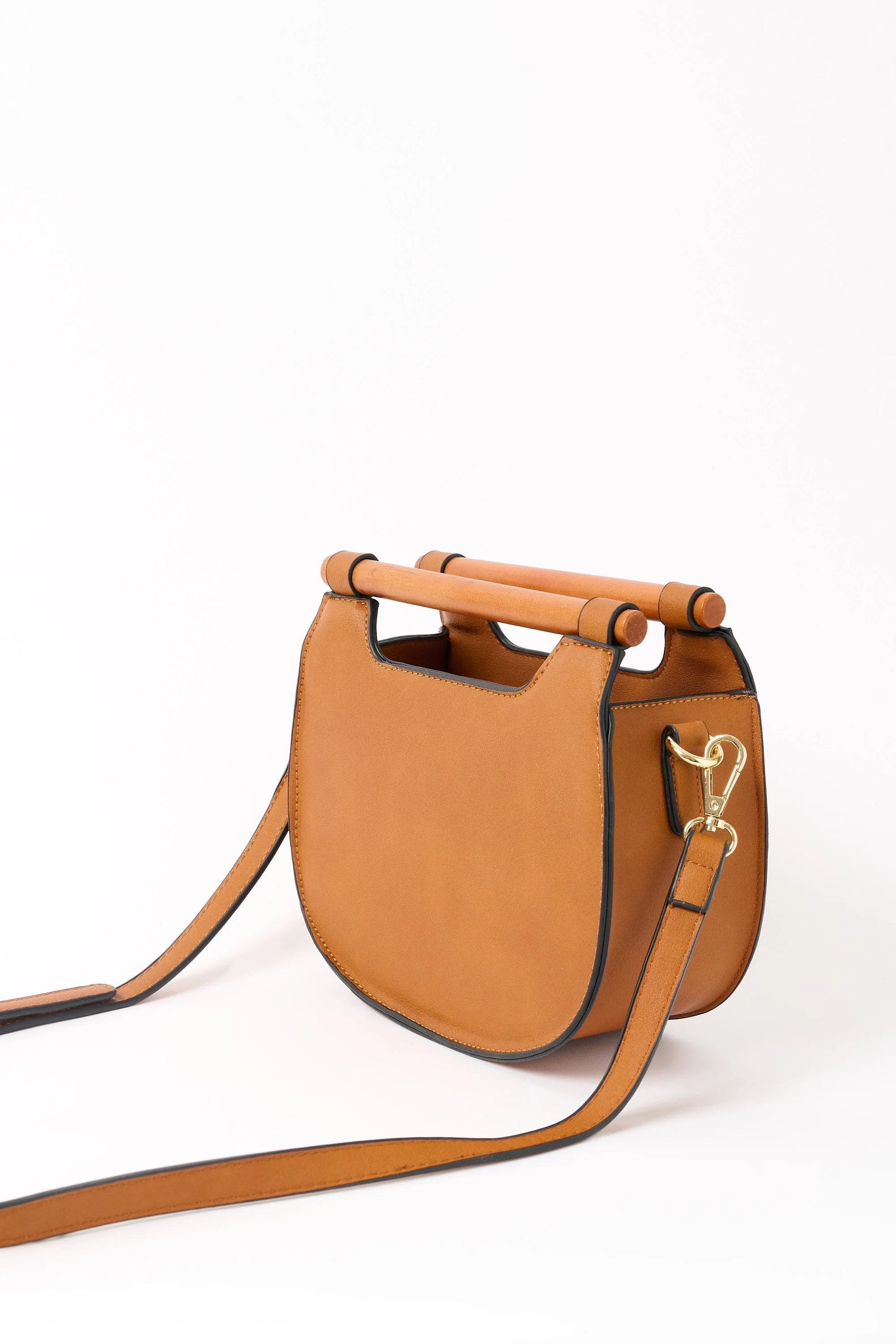 Louche Jones Wooden Handle Saddle Crossbody Tan - Image 4