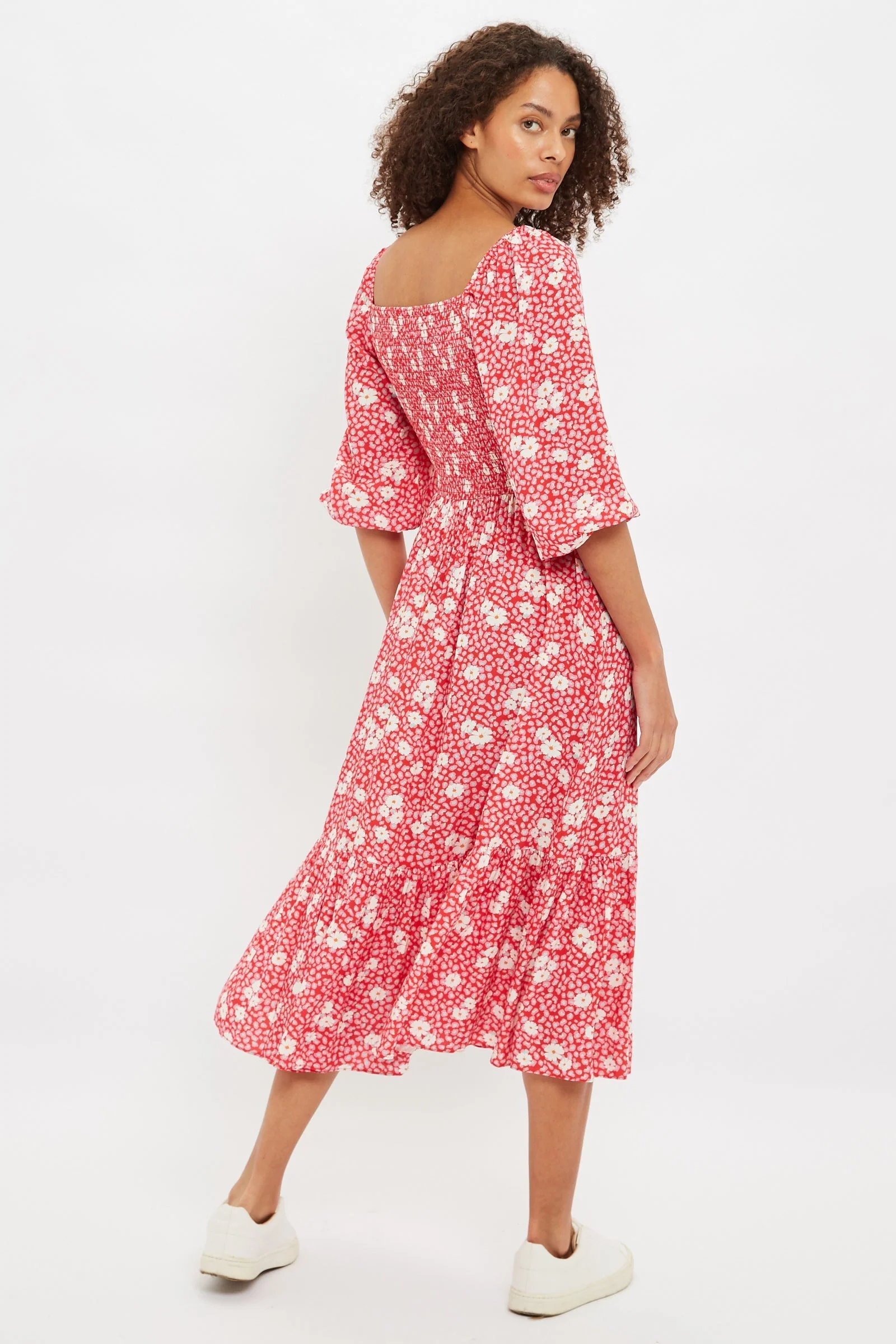 Louche Loe Roaring Daisy Print Shirred Bodice Midi Dress - Image 2