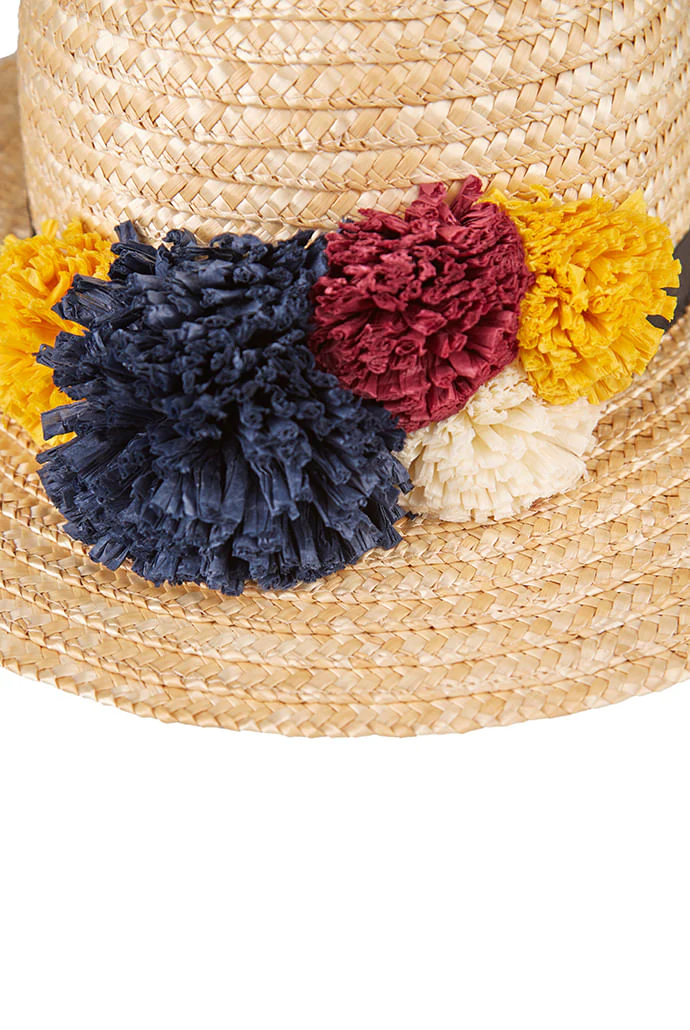 Louche Louise Straw Boater With Raffia Pom - Image 3