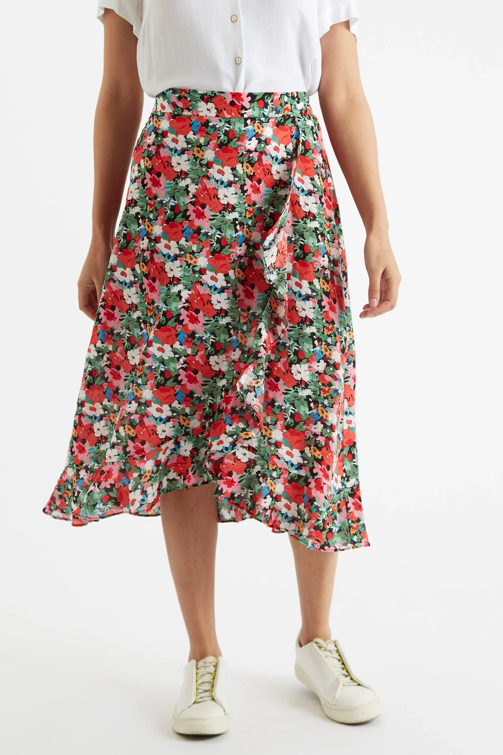 Louche Mara Flower Splash Print Ruffle Hem Wrap Midi Skirt - Image 4