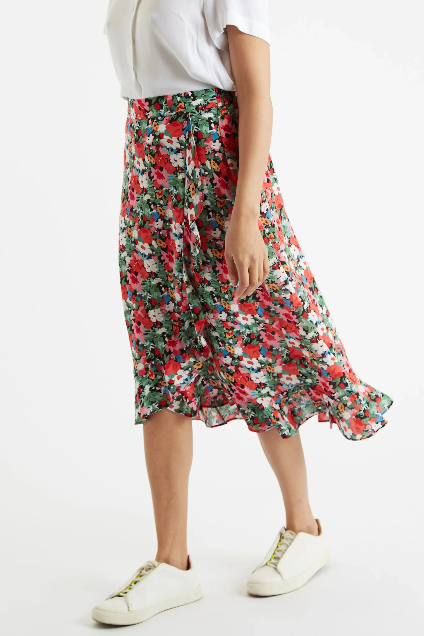 Louche Mara Flower Splash Print Ruffle Hem Wrap Midi Skirt - Image 5