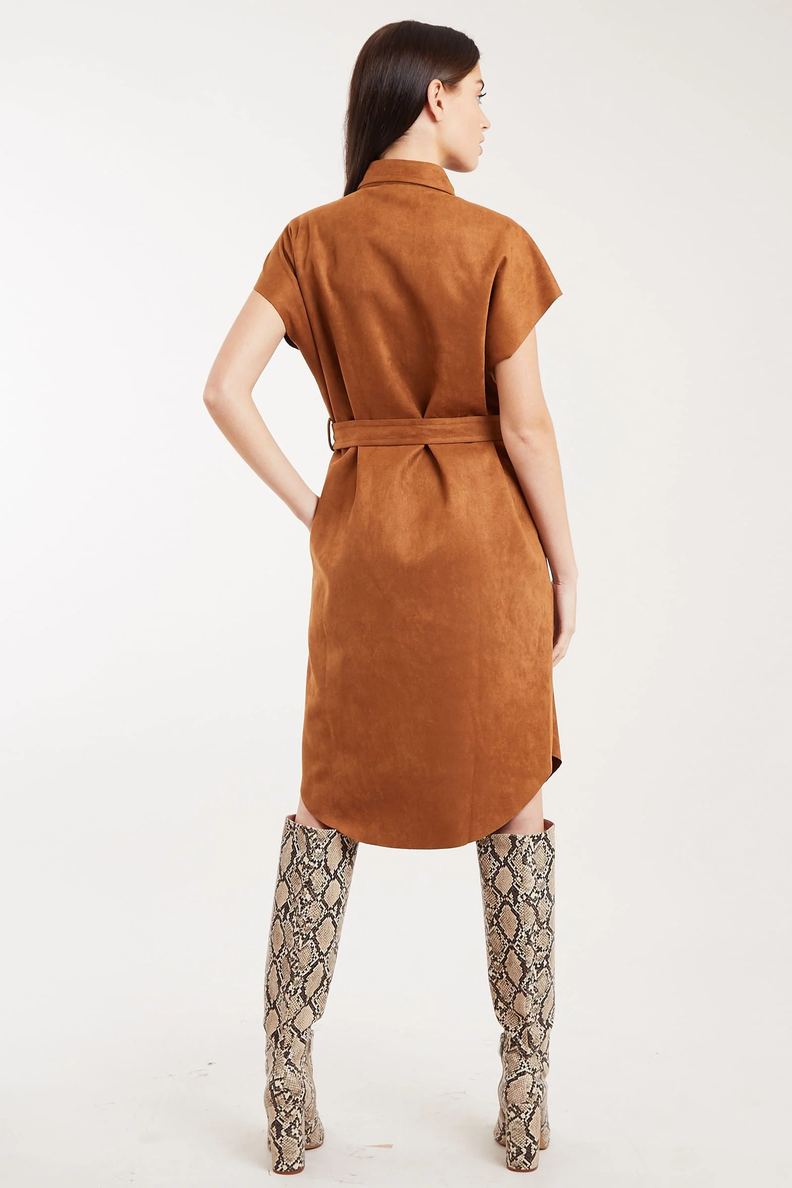 Louche Melike Faux Suede Midi Shirt Dress - Image 2