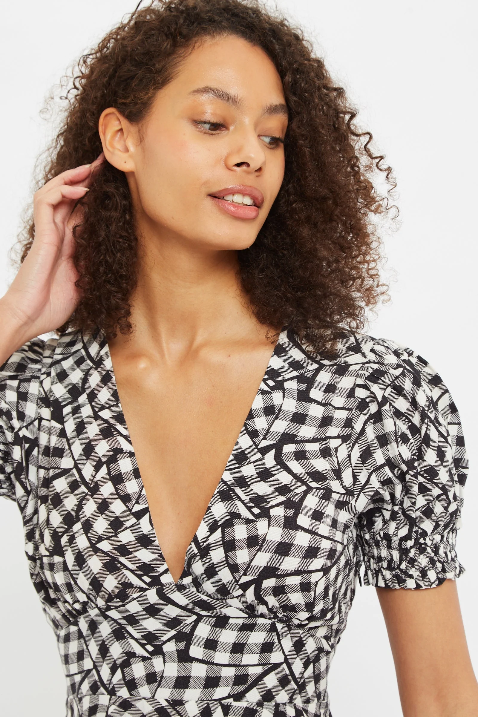 Louche Merle Gingham Twist Print V Neck Mini Tea Dress - Image 3