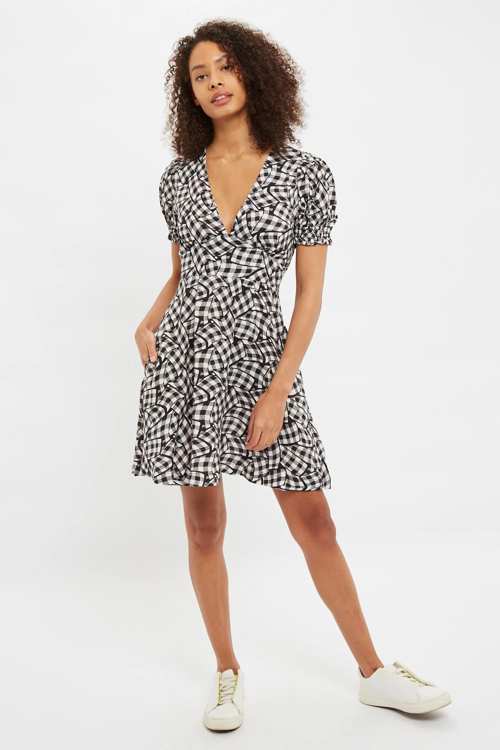 Louche Merle Gingham Twist Print V Neck Mini Tea Dress - Image 5